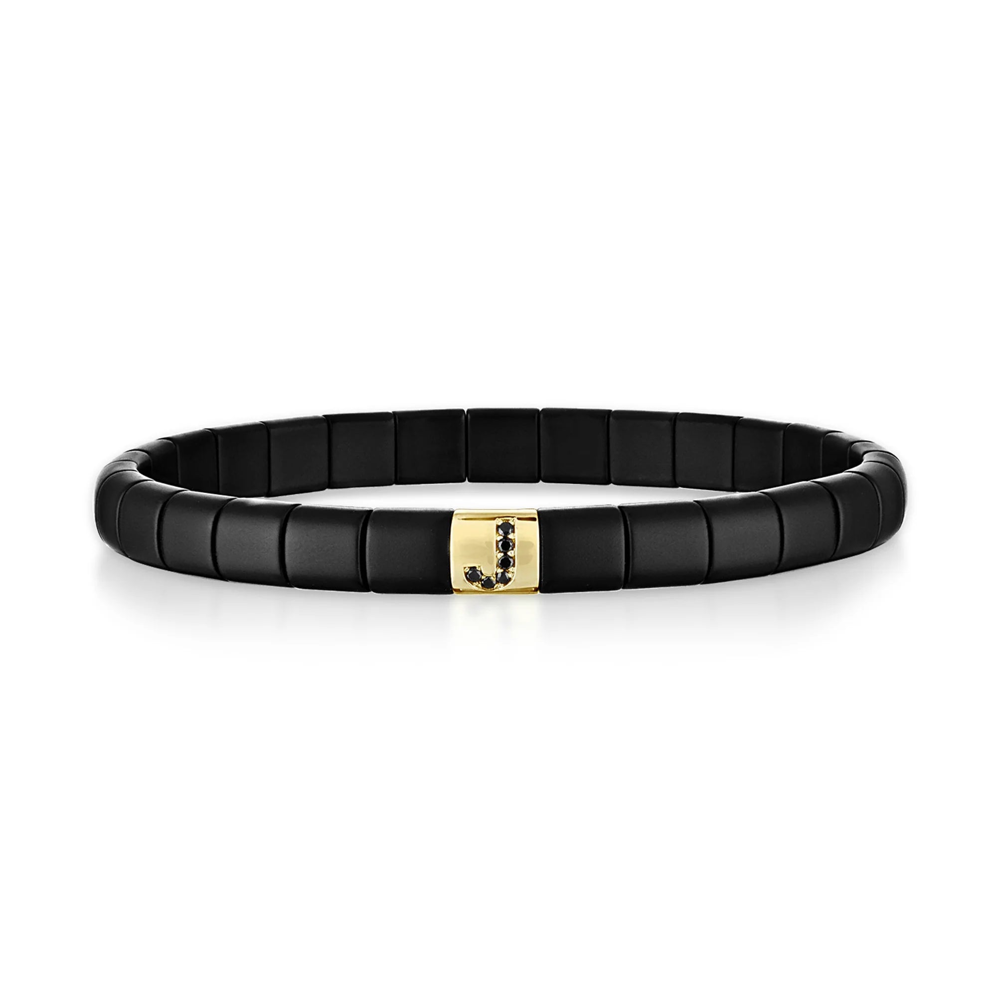In Stock Matte Black Ceramic Bracelet with Initial