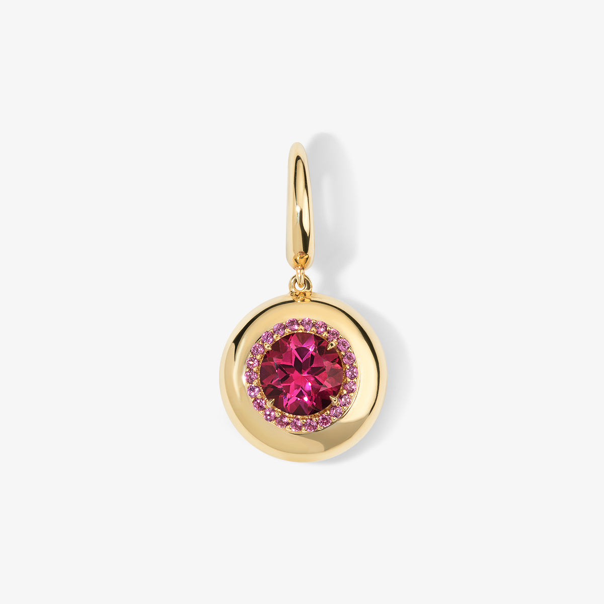 Mini Pink Topaz Candy Button Charm 14K Yellow Gold