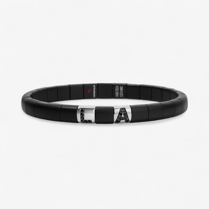 Matte Black Ceramic Bracelet with Initial
