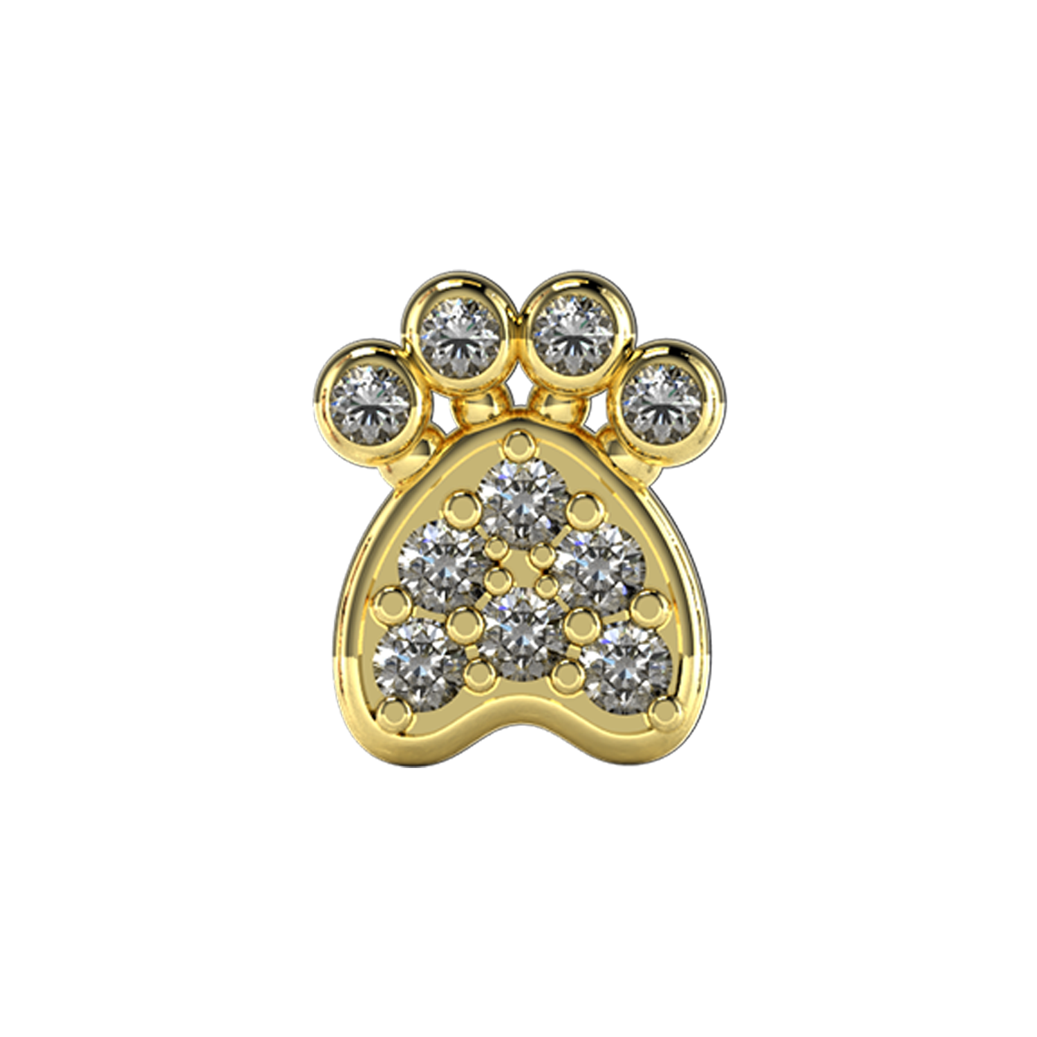 Pave Dog Paw Slider Necklace Charm 14K Yellow Gold