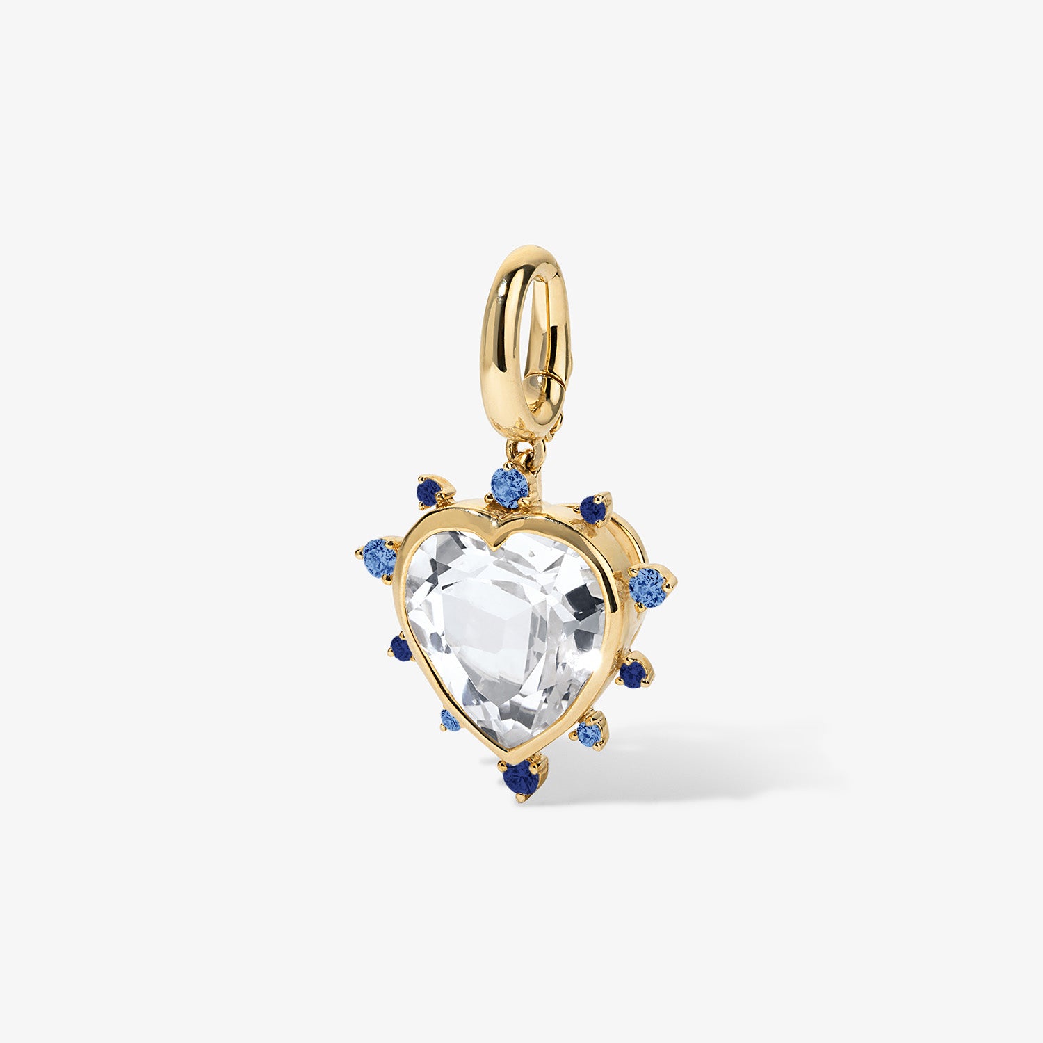 Grace Heart Charm with Blue Sapphire Halo 14K Yellow Gold