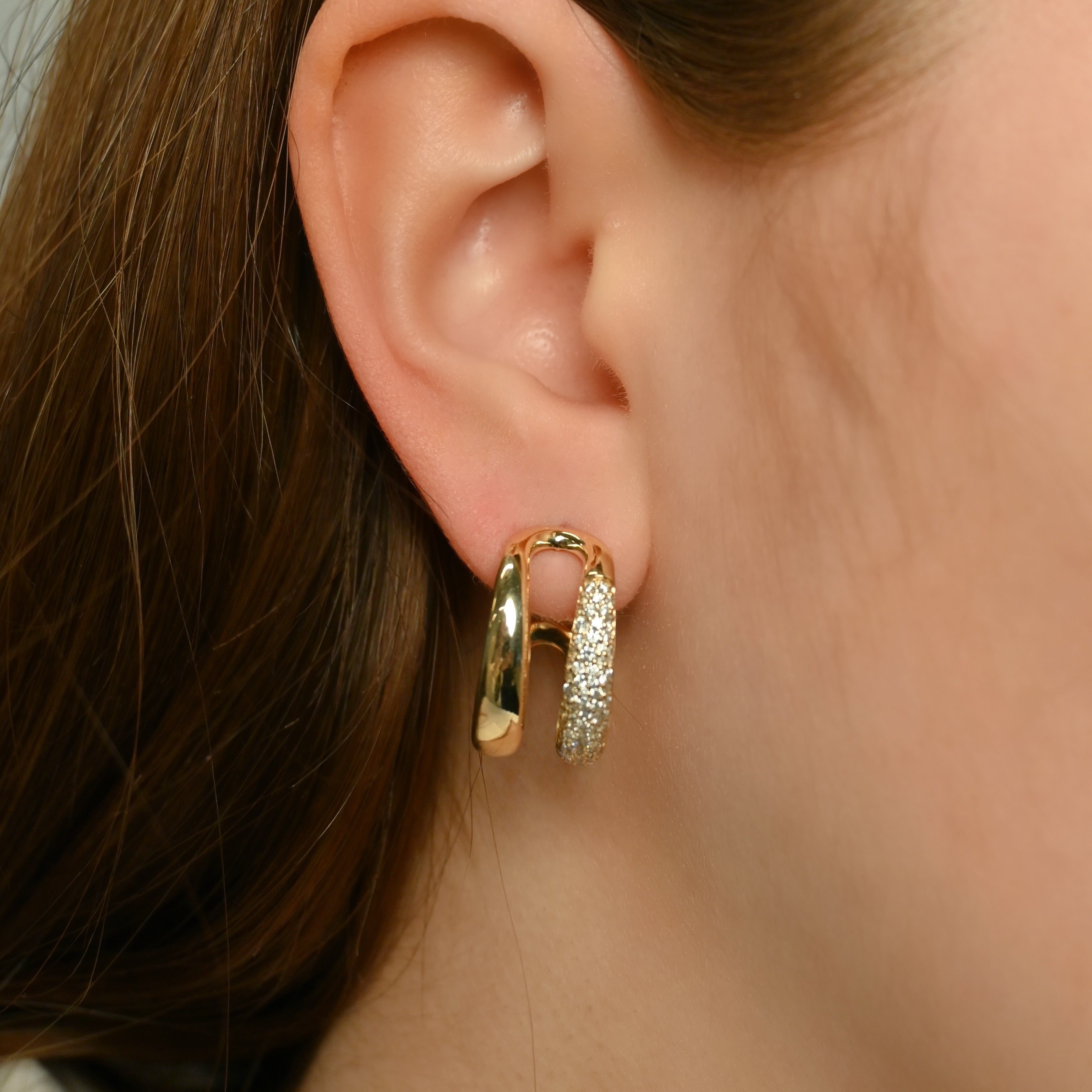 Gold and Diamond Double Domed Hoops