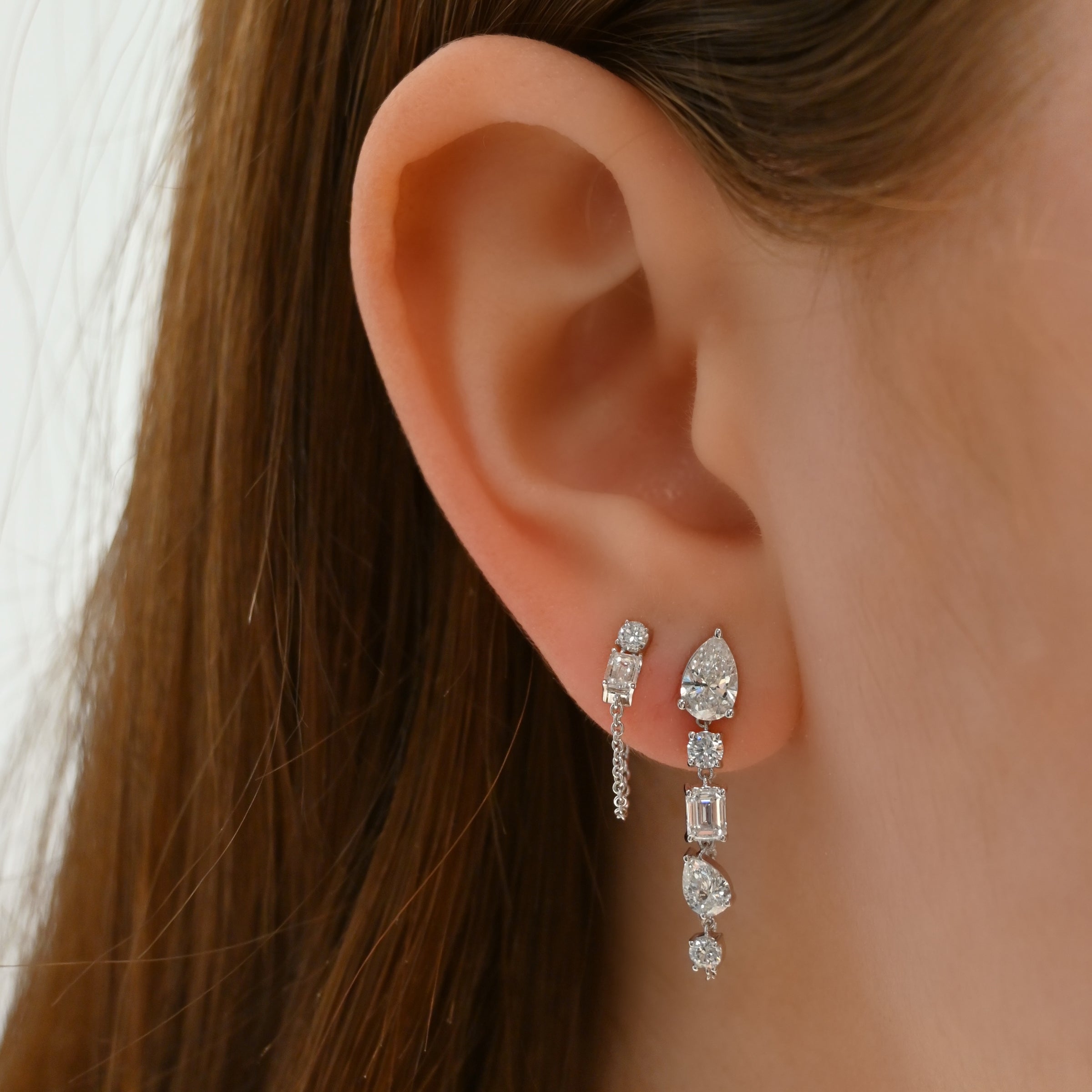 Gold and Diamond Five Stone Chain Earrings WG