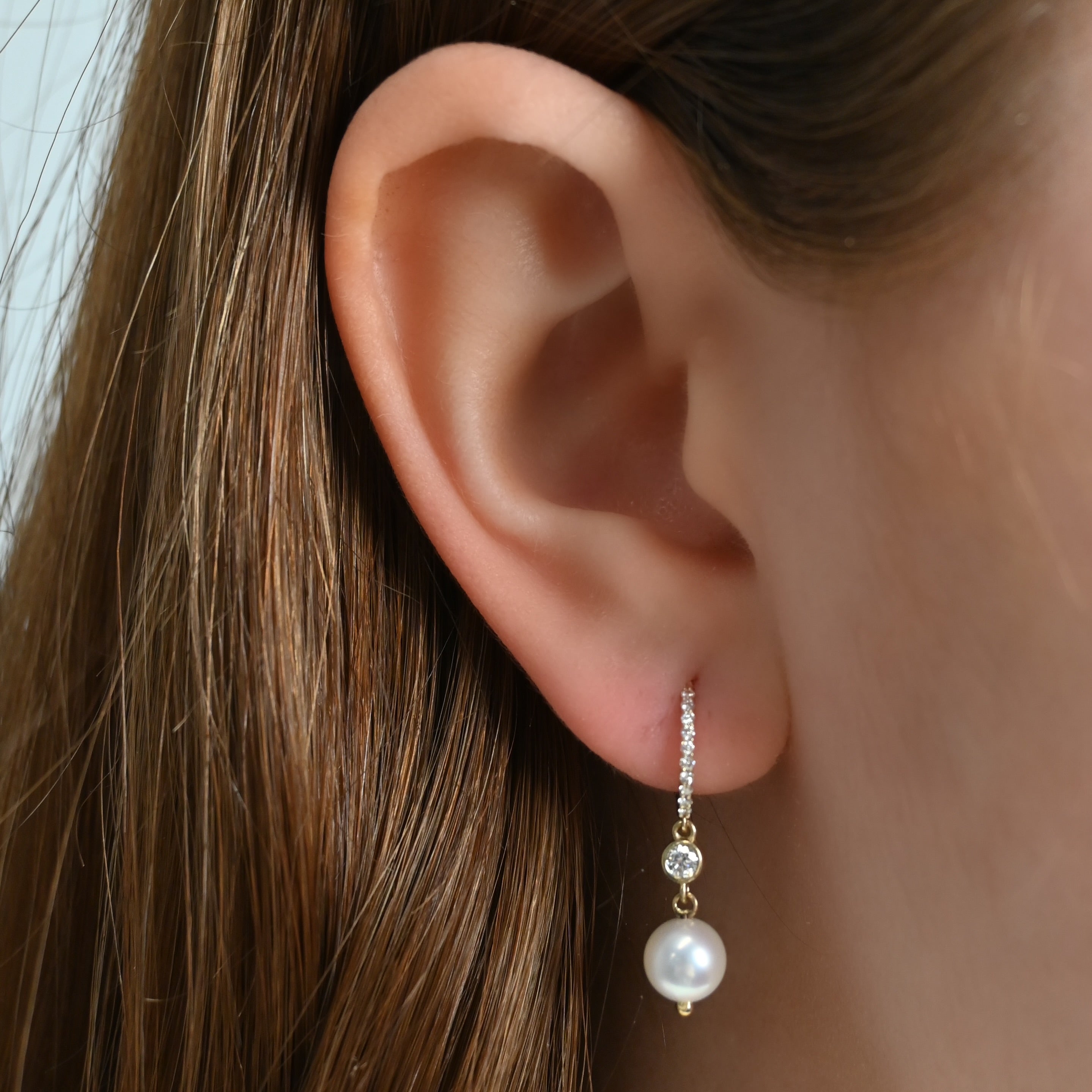 Diamond Huggie with Pearl Drop