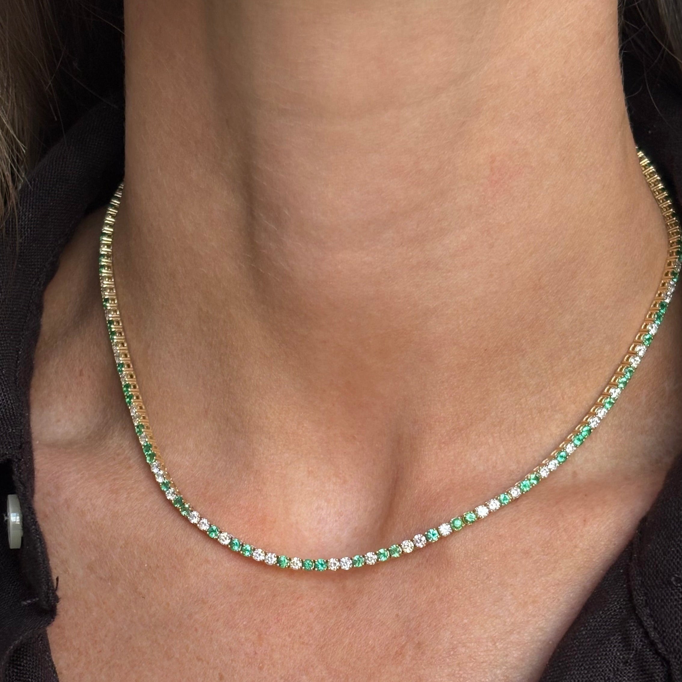Grace Green Emerald and Diamond Tennis Necklace