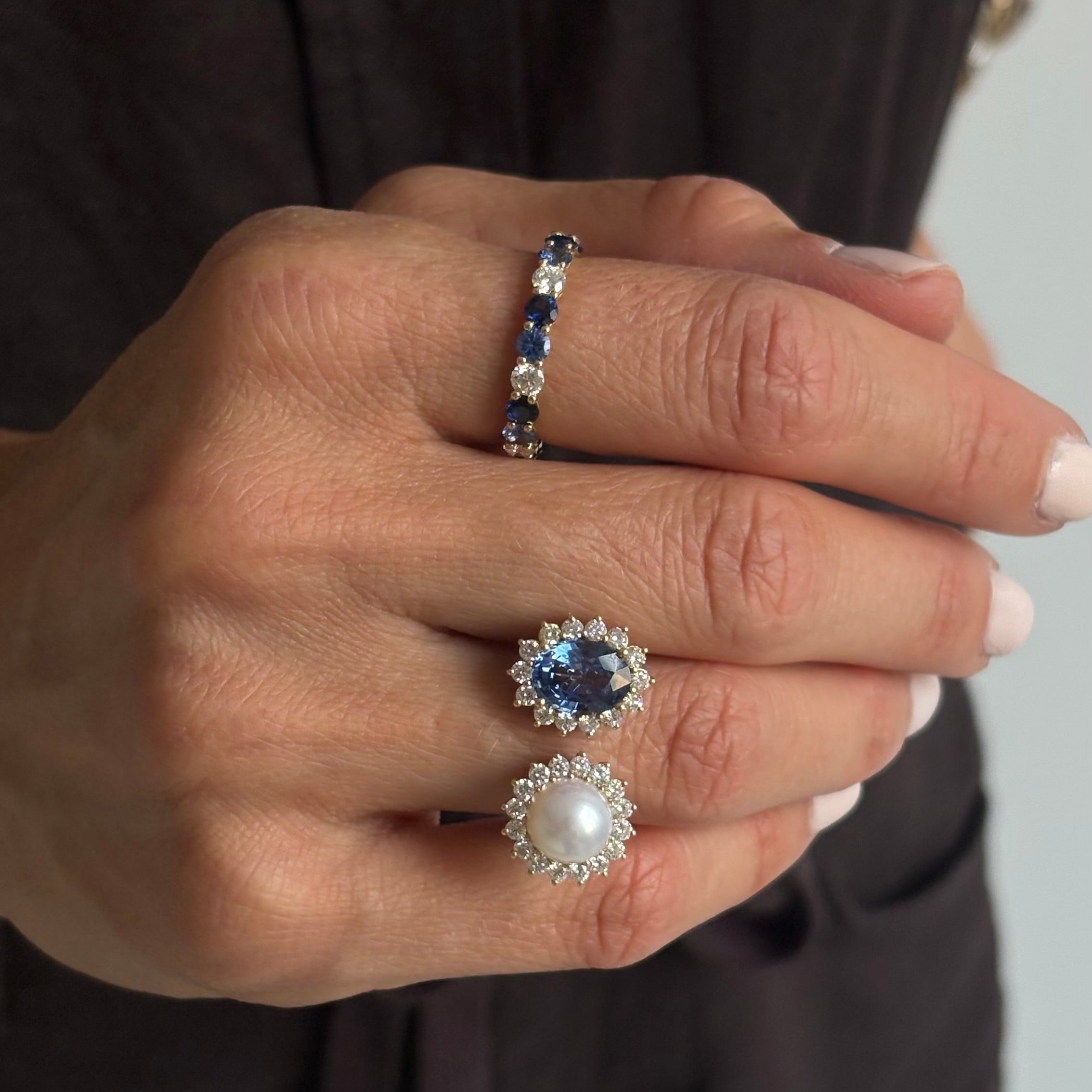 Grace Pearl and Sapphire Toi et Moi Ring