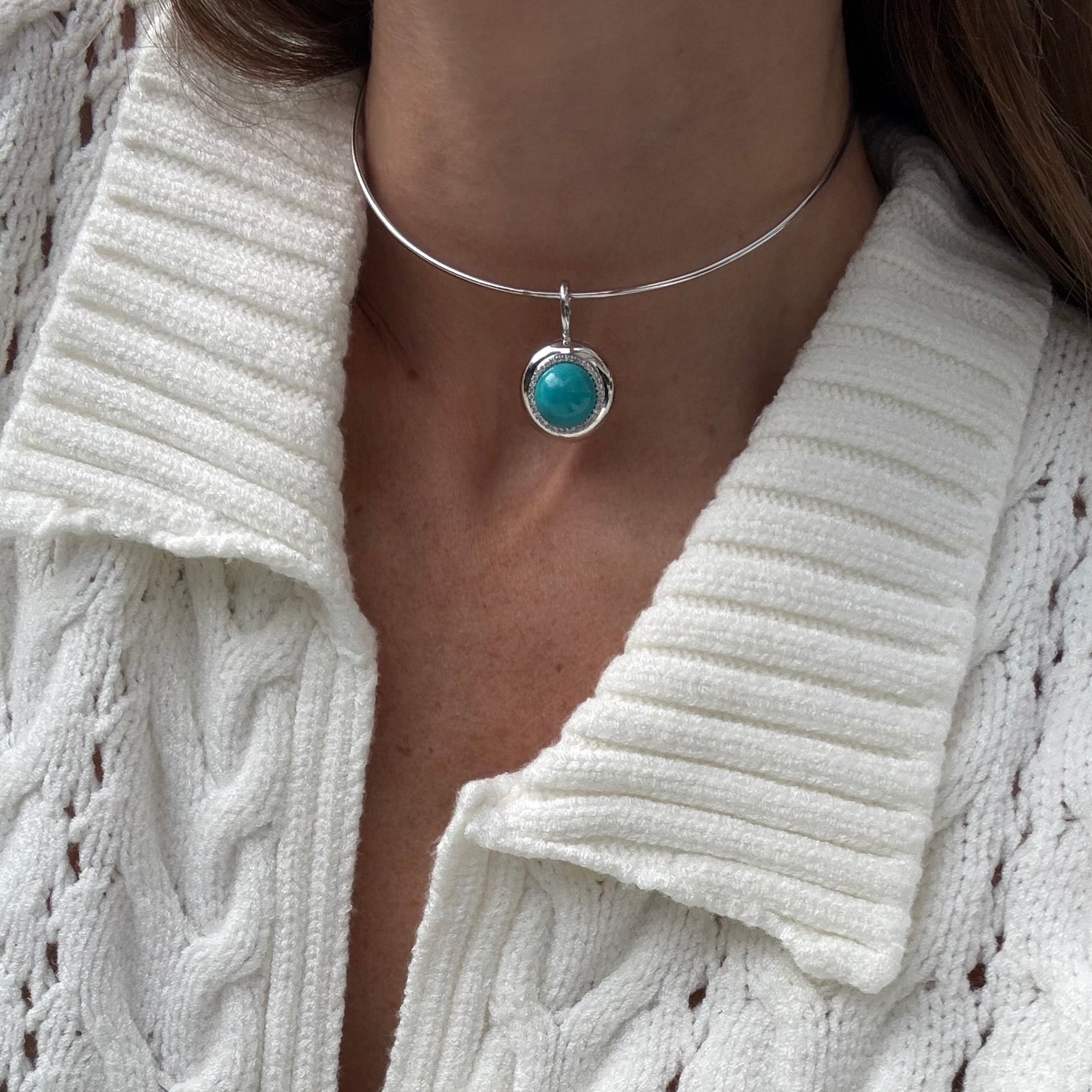 Sterling Silver Large Cabochon Candy Button Pendant