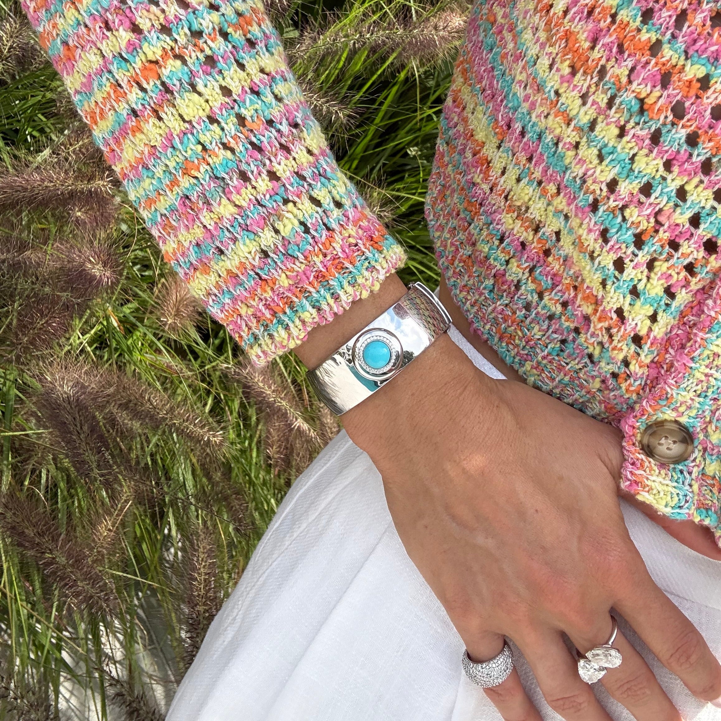 Sterling Silver Cabochon Candy Button Bangle