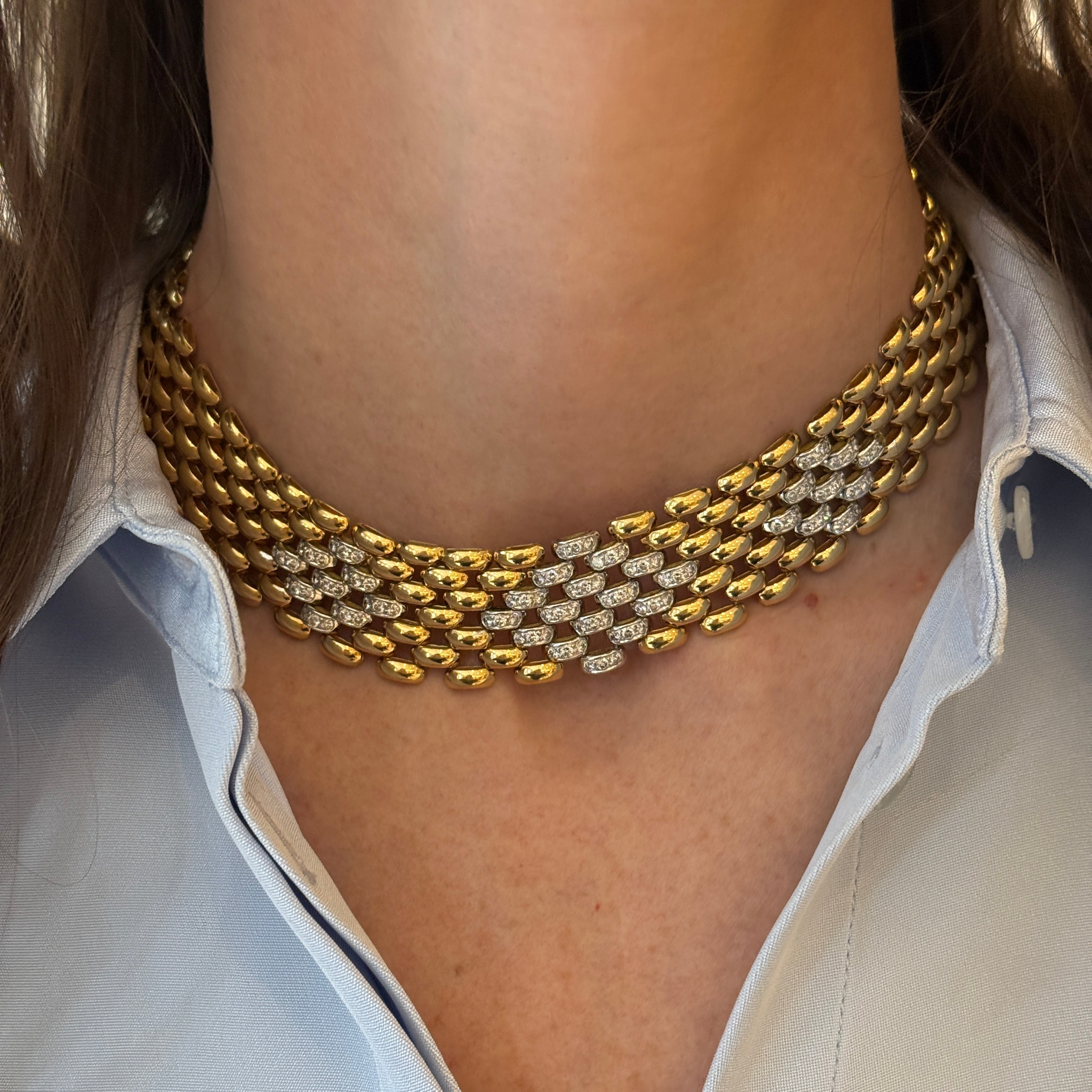 Brick Links with Diamond Center Collar Necklace