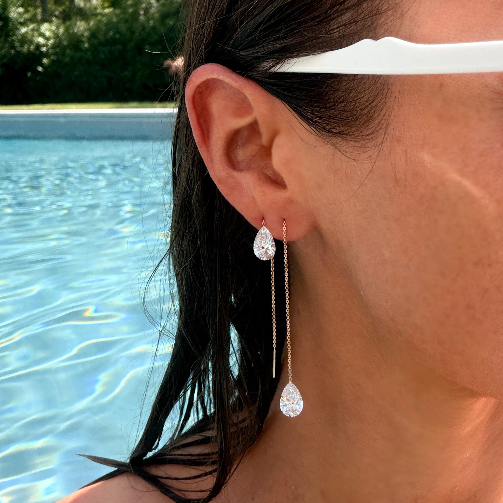 Lola Lab Grown Drilled Diamond Pear Threader Earrings