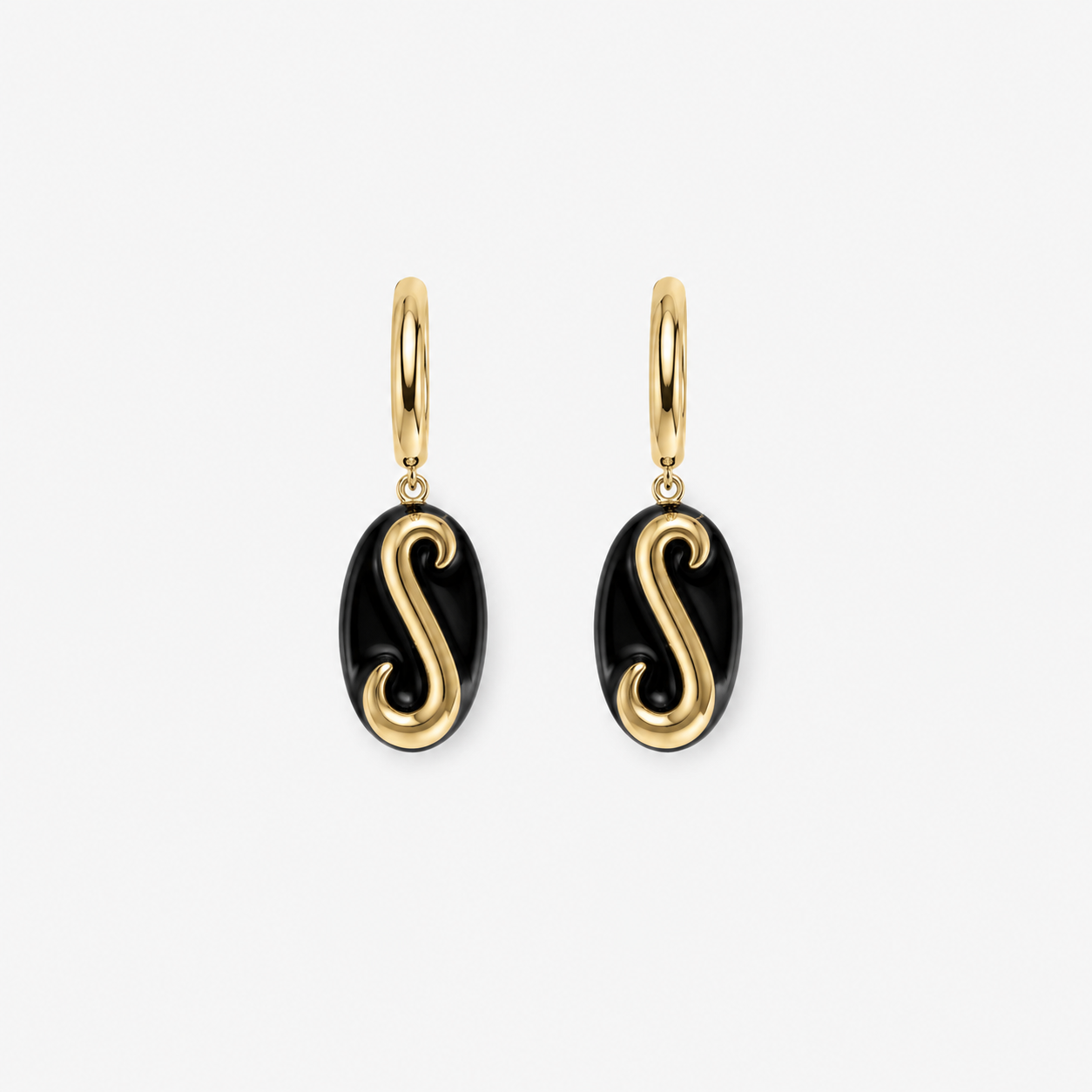 Vault Sale: Black Enamel Initial Huggies "S"