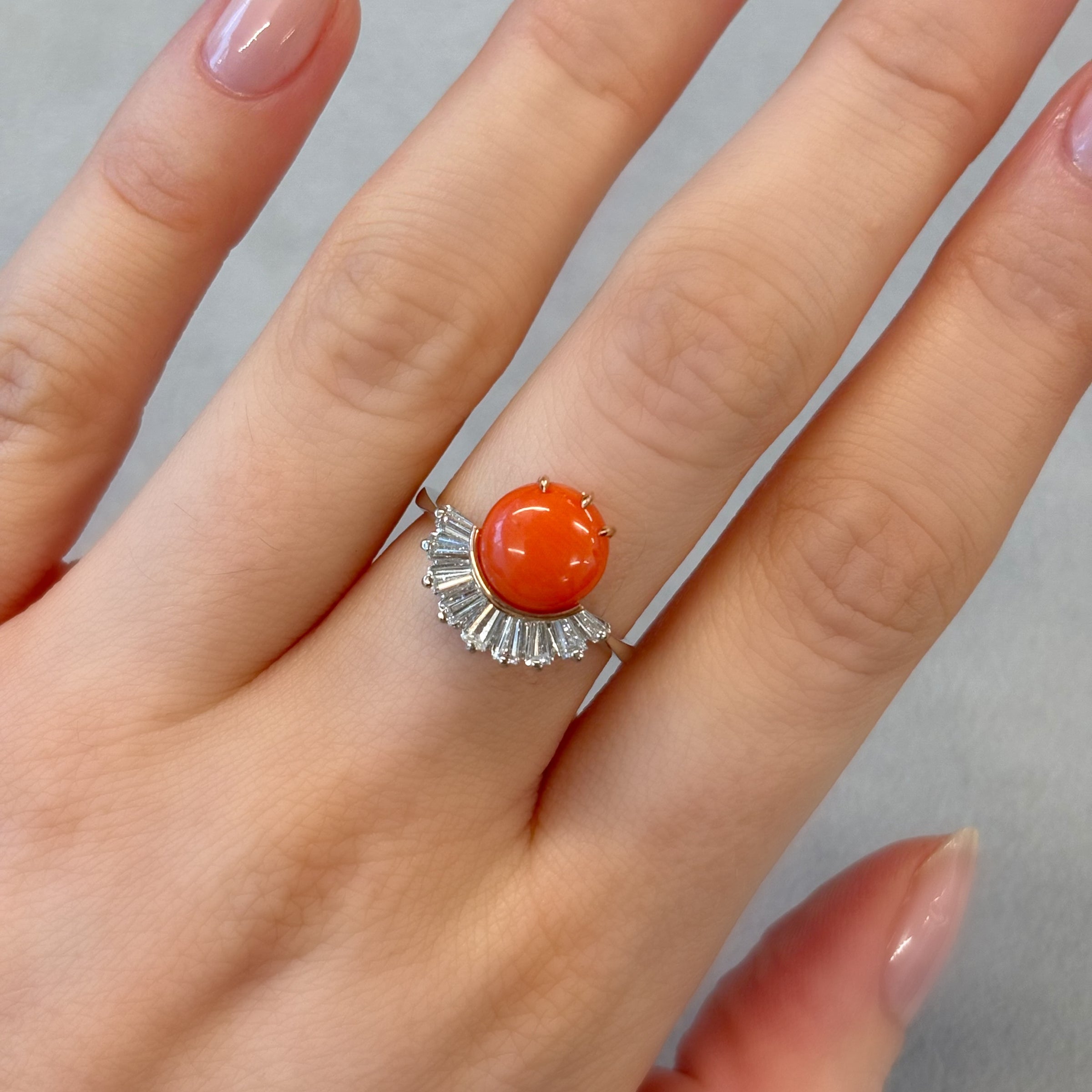 Coral and Diamond Ballerina Ring