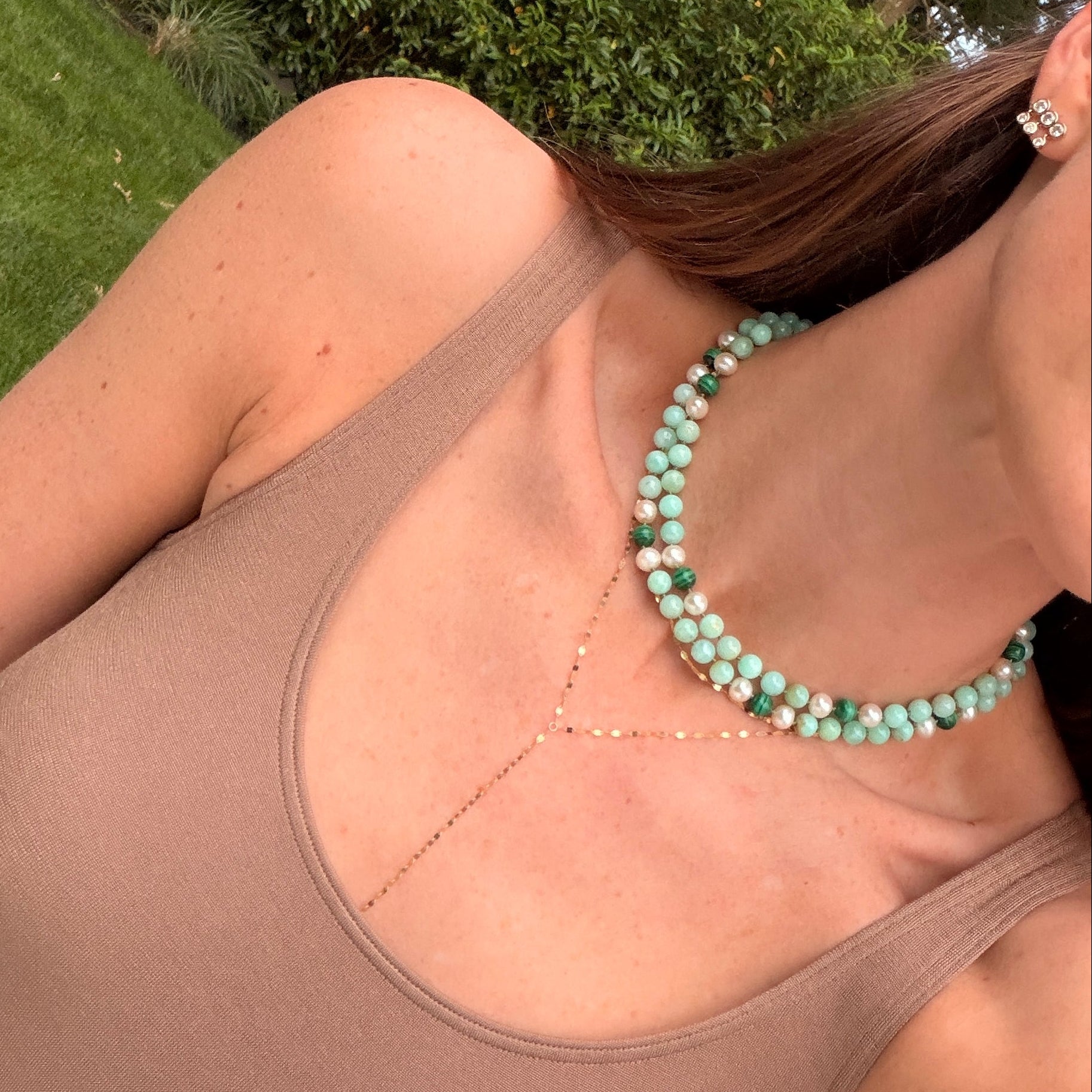Kendall Chrysoprase Necklace with Pearls & Malachite