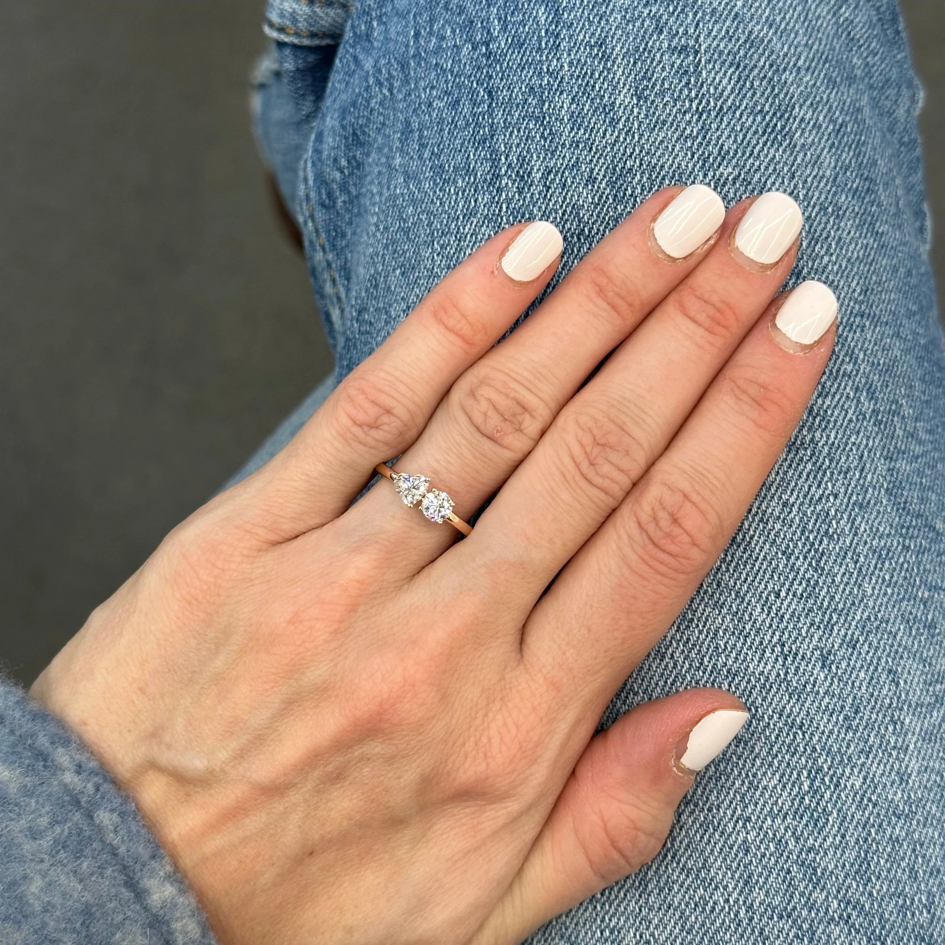 Mini Heart-Round Two Stone Ring