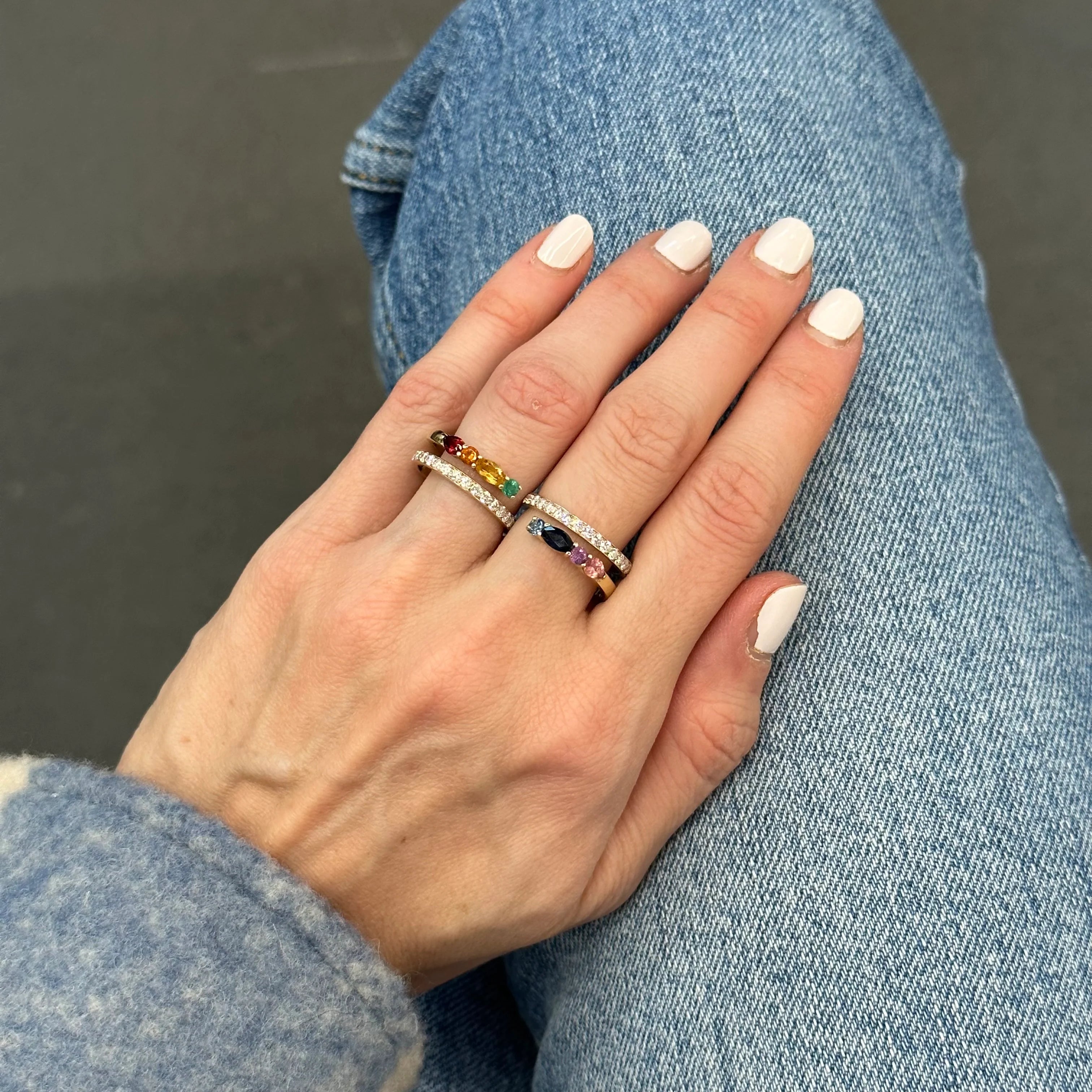 Two Finger Rainbow Gemstone Ring