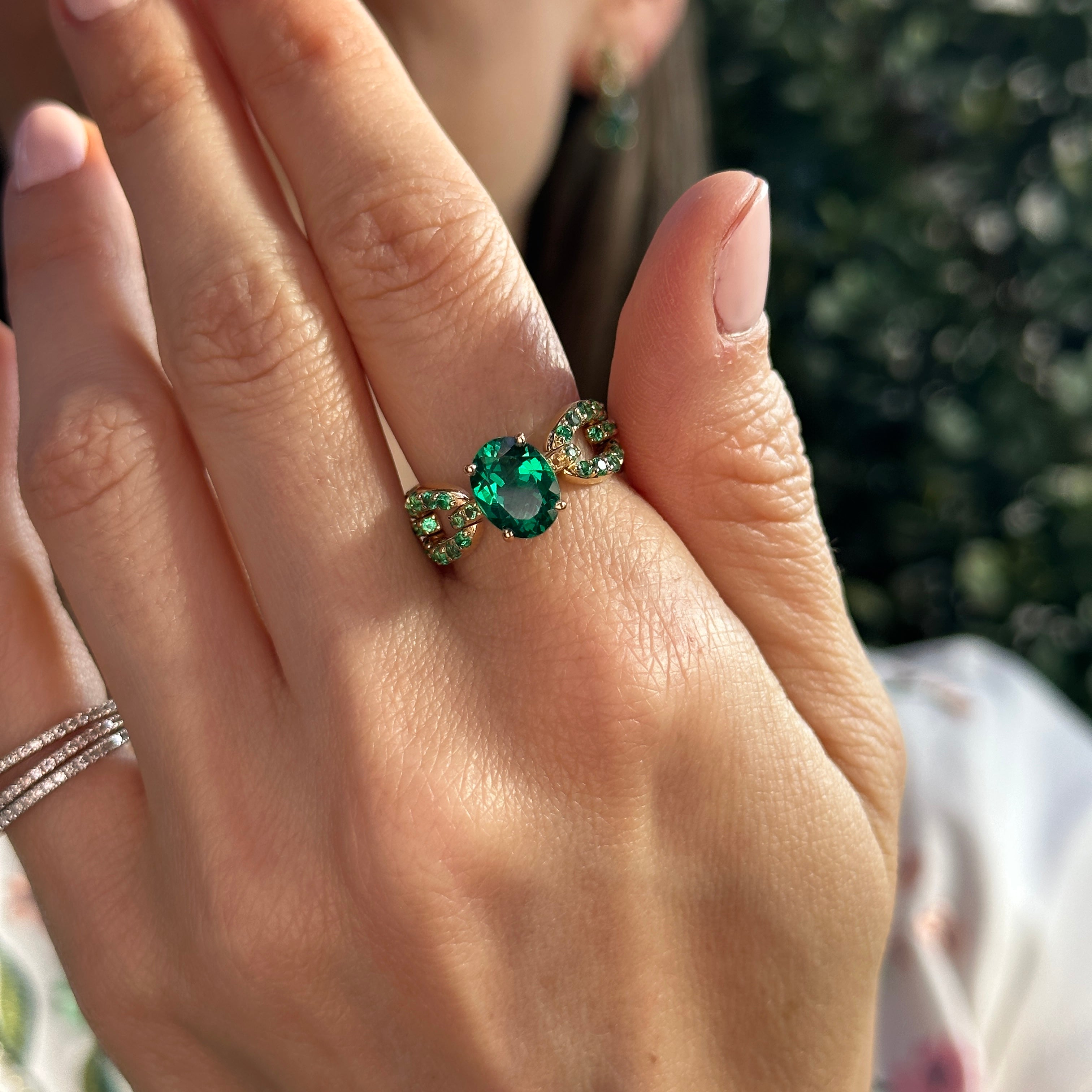 Catena Petite Oval Emerald and Pave Ring