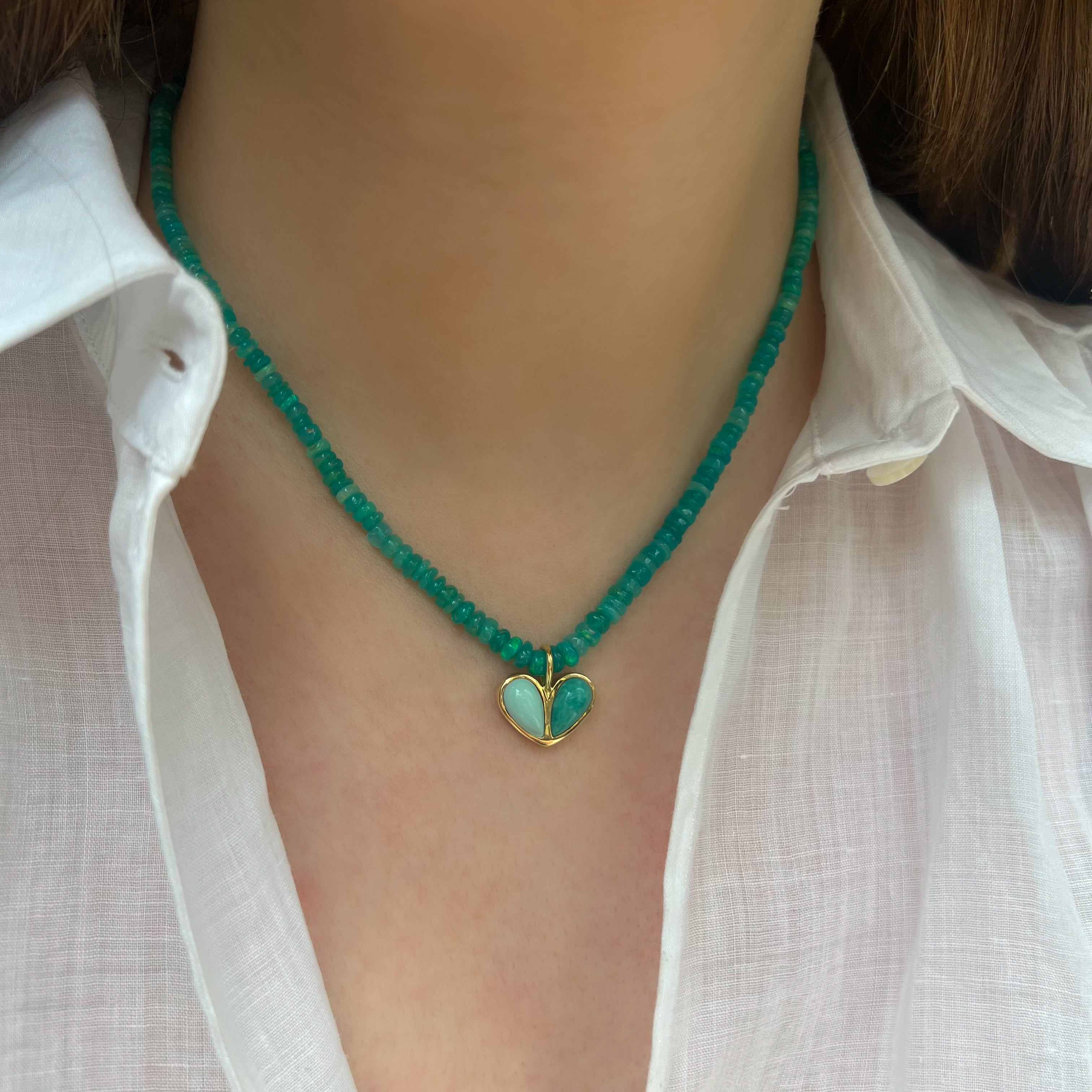 Blue Opal Beaded Sweetheart Necklace