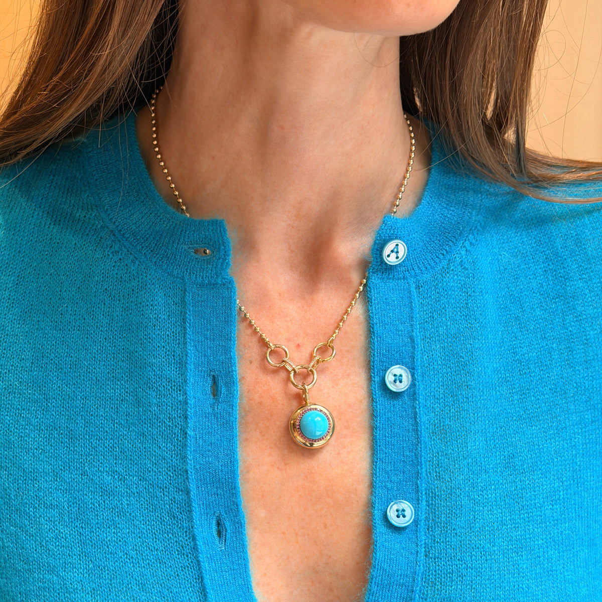 Large Turquoise Candy Button Charm