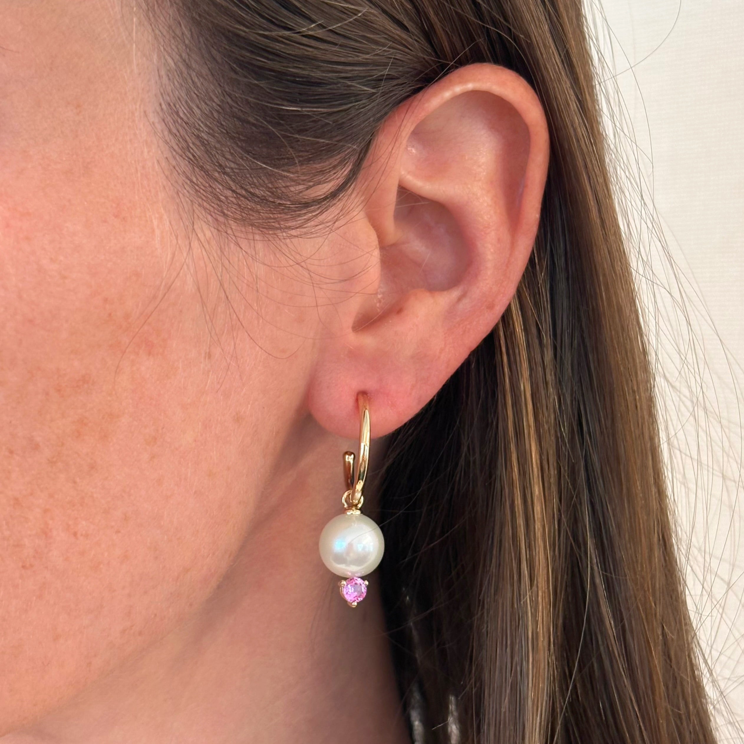 Grace Pearl and Pink Sapphire Hoop Earrings