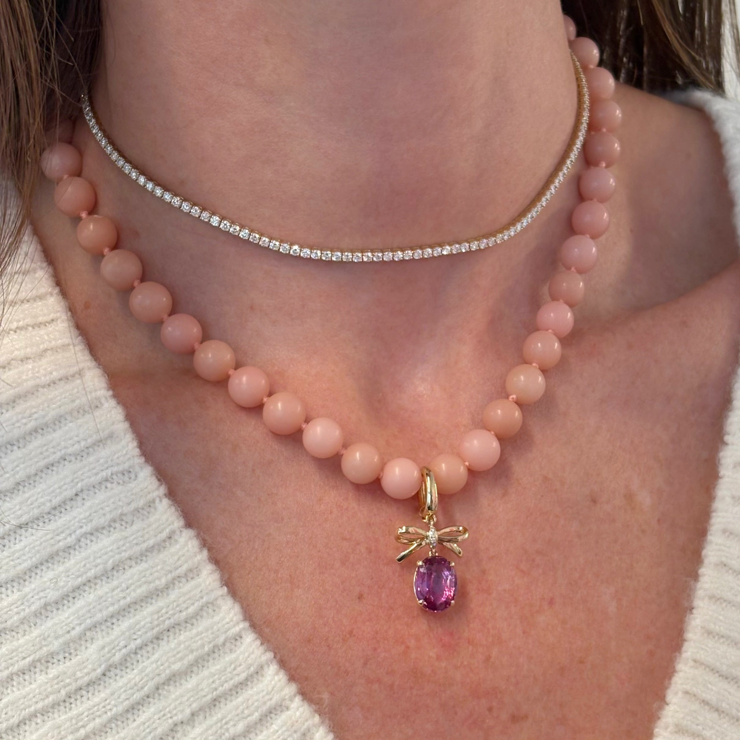 Grace Bow Charm with Oval Pink Sapphire Drop