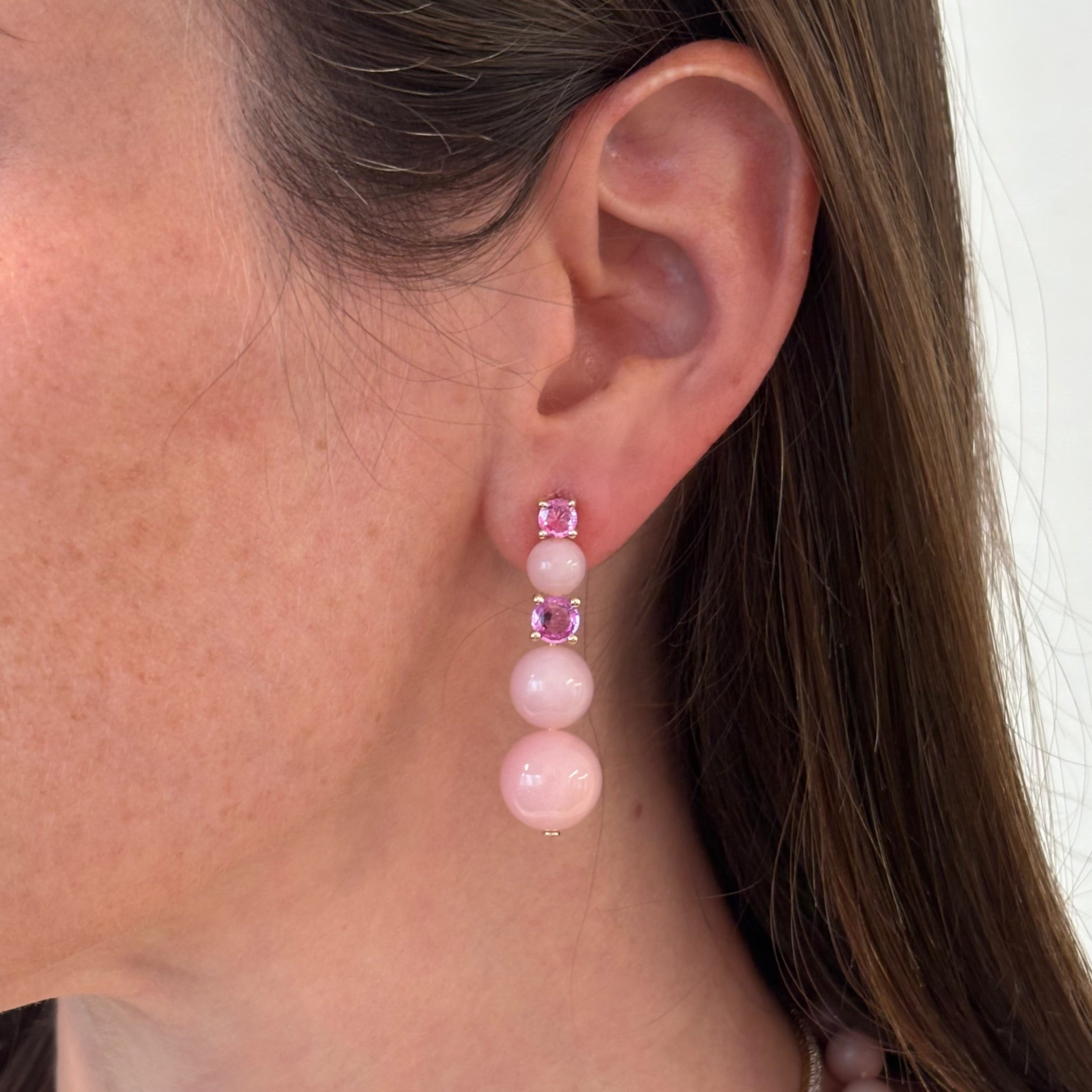 Grace Pink Opal Graduated Drop Earrings
