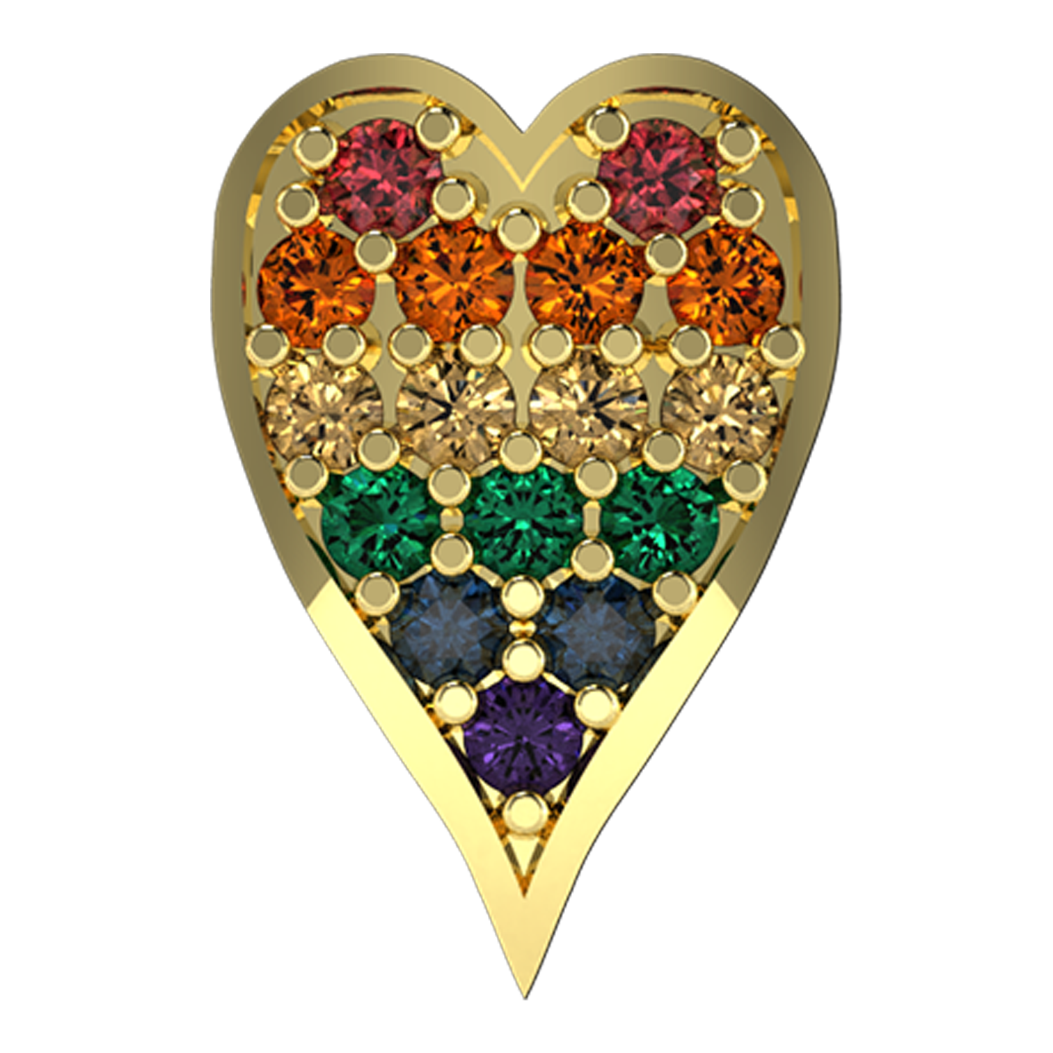 Rainbow Heart Slider Necklace Charm 14K Yellow Gold