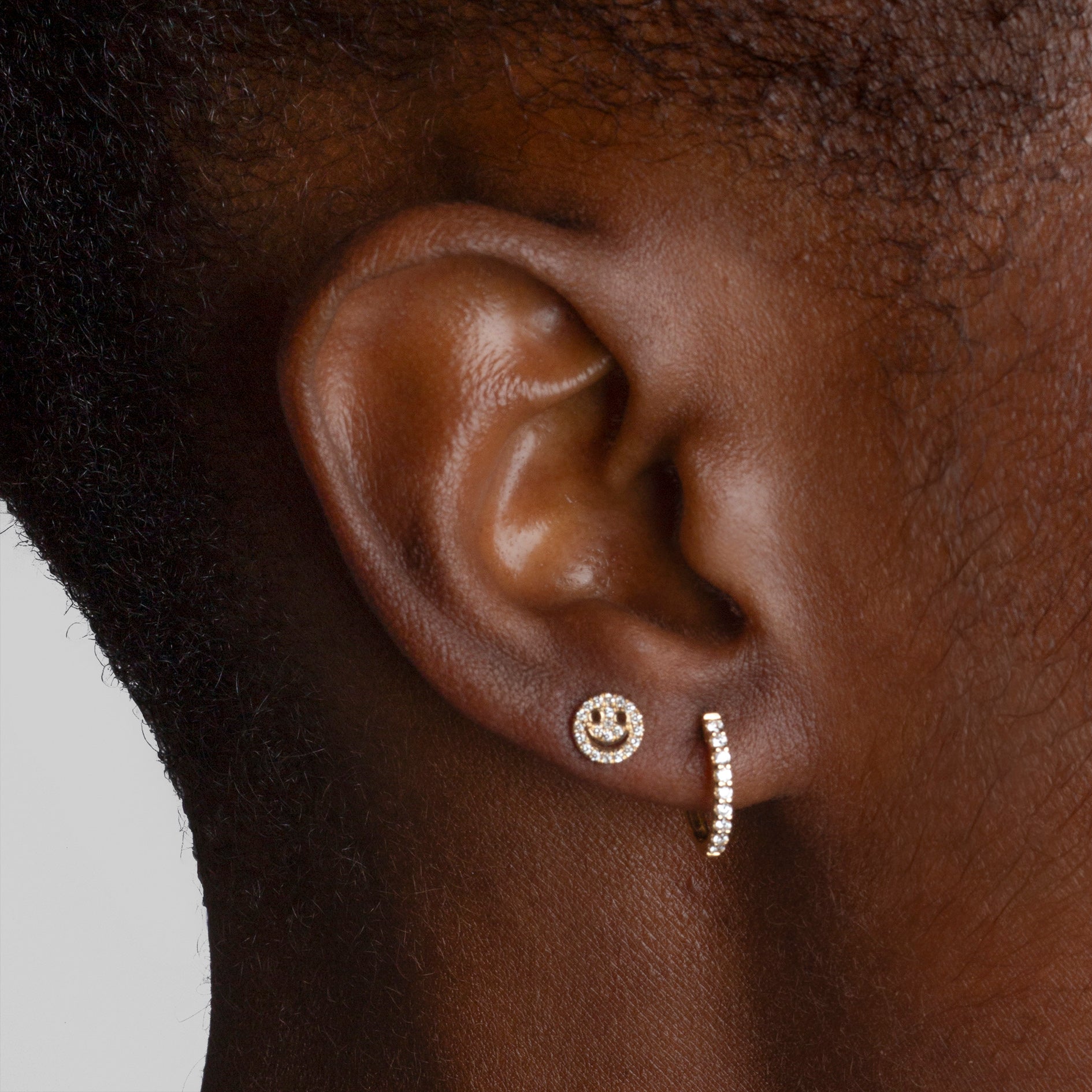 Mini Token Pave Smiley Face Studs