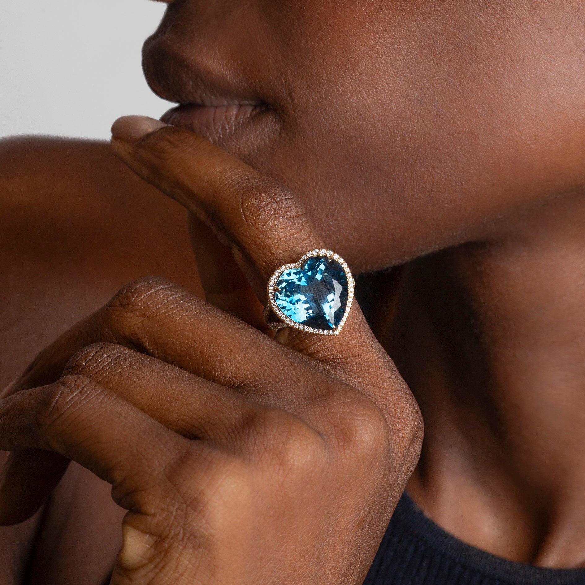 London Blue Topaz Heart Candy Button Ring