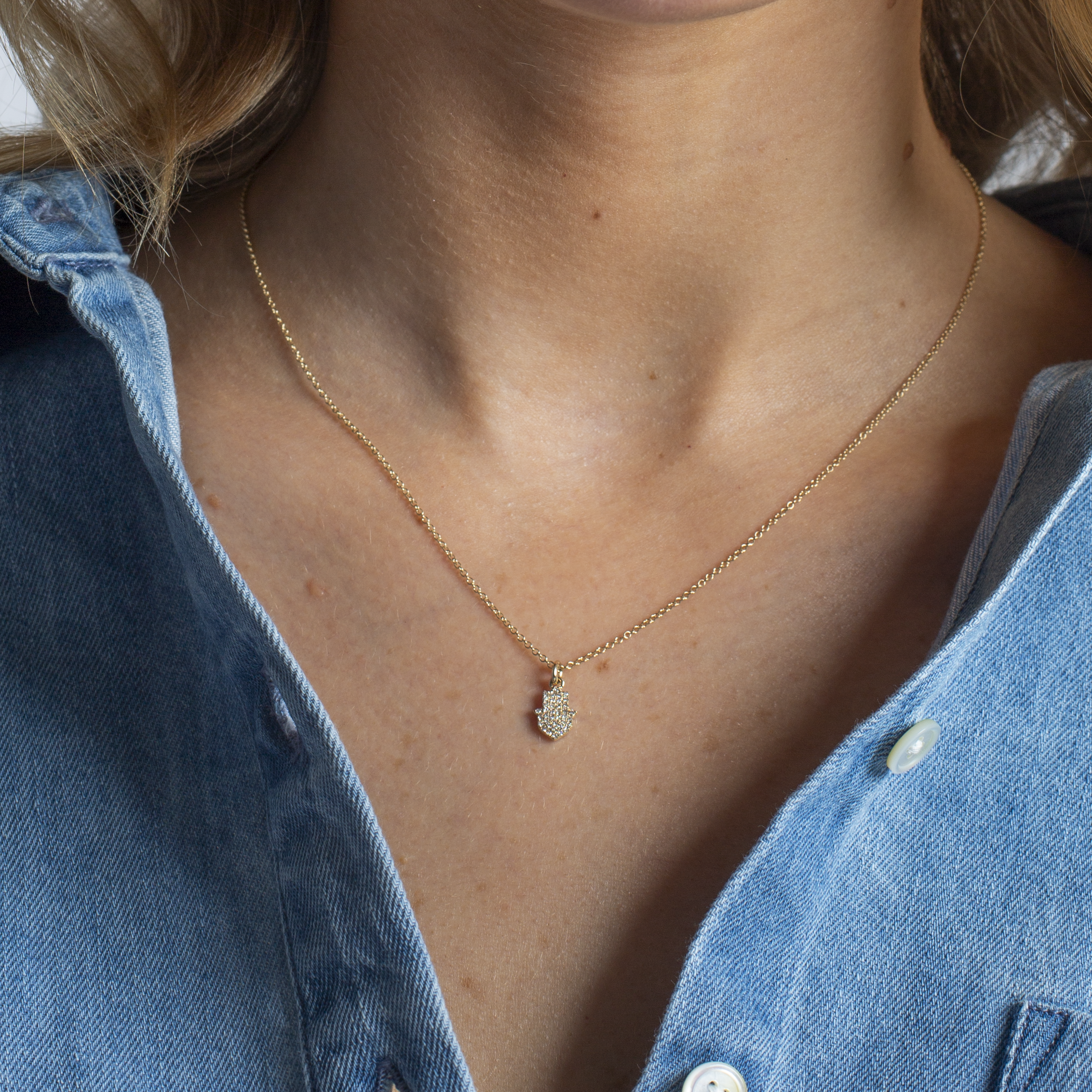 Mini Token Pave Hamsa Necklace
