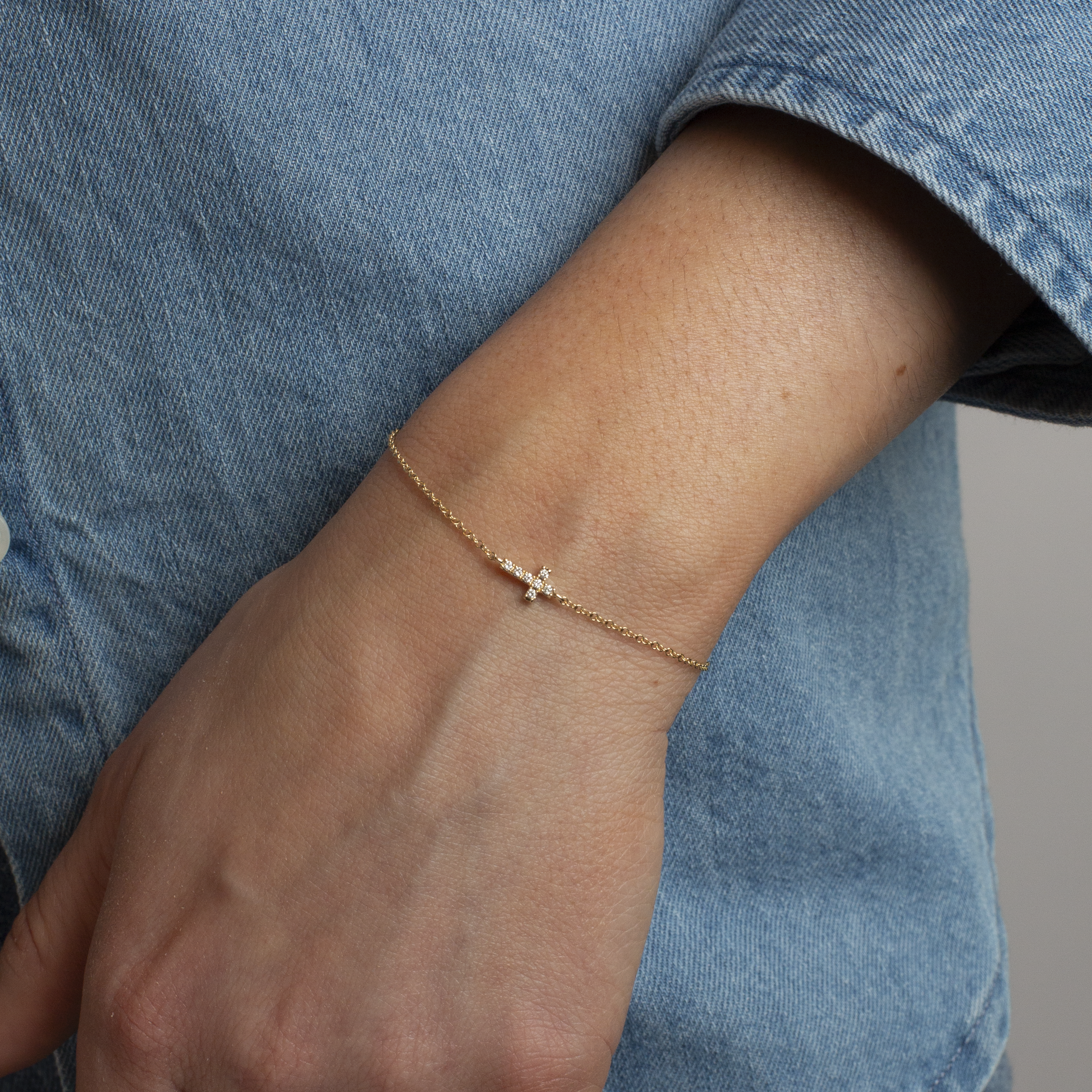Mini Token Pave Cross Bracelet