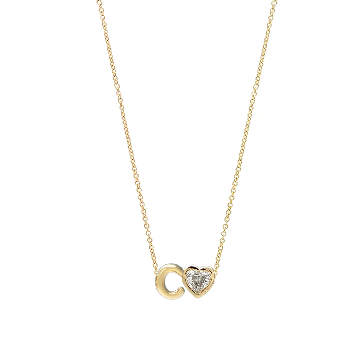 3D Bubble Letter with Diamond Heart Necklace
