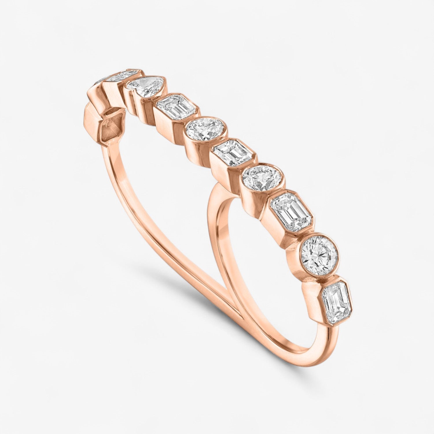 Fancy Bezel Two Finger Ring