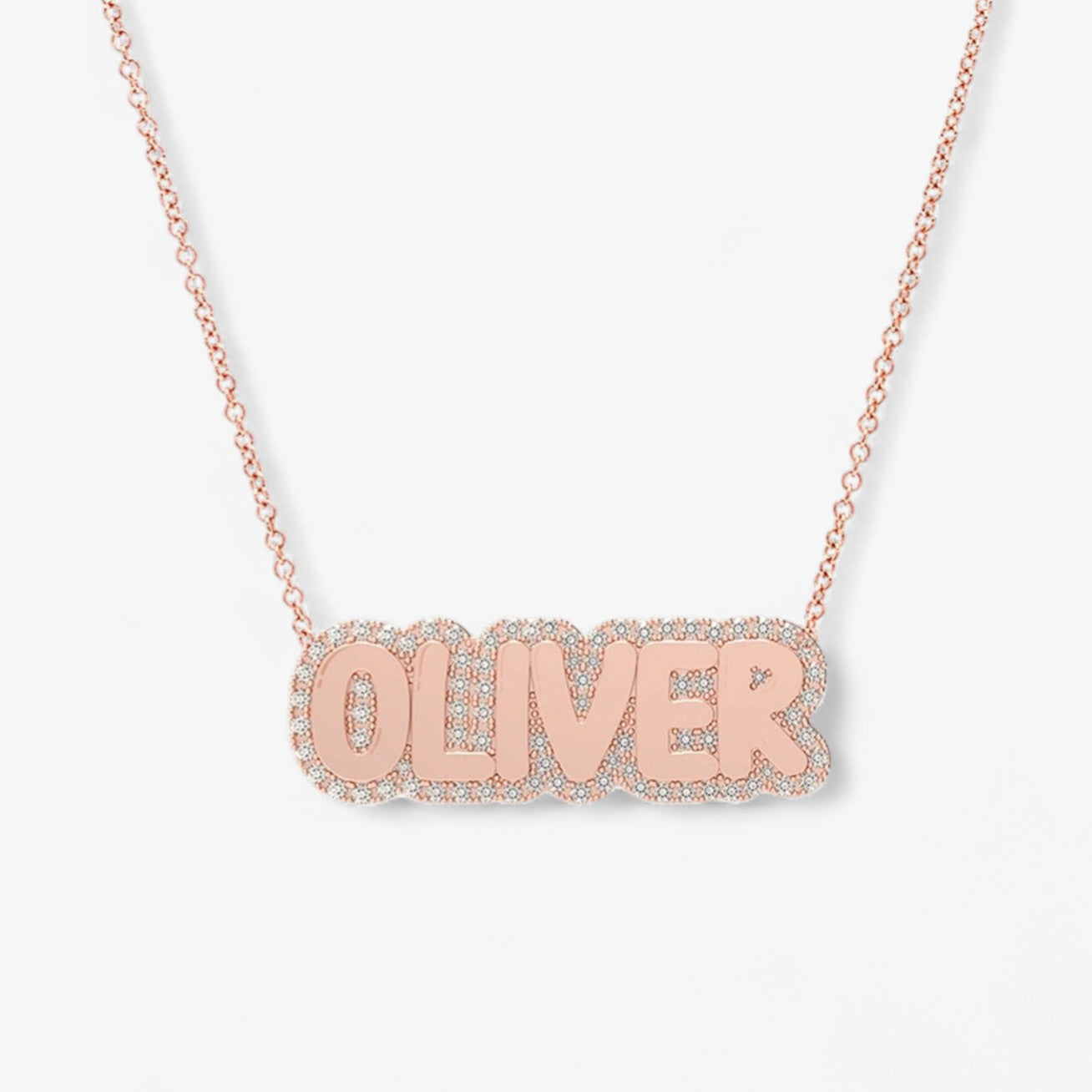 Small Bubble with Pave Outline Necklace 14K Rose Gold
