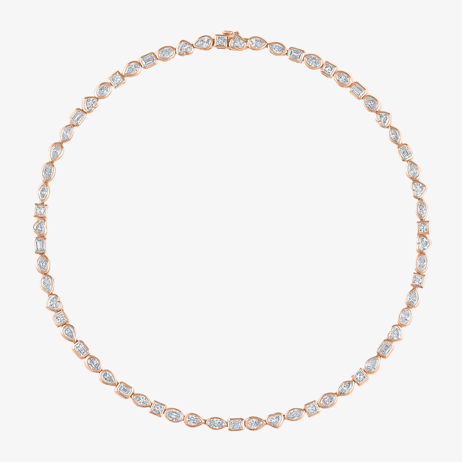 Margot Mixed Shape Bezel Tennis Necklace 18K Rose Gold 16in