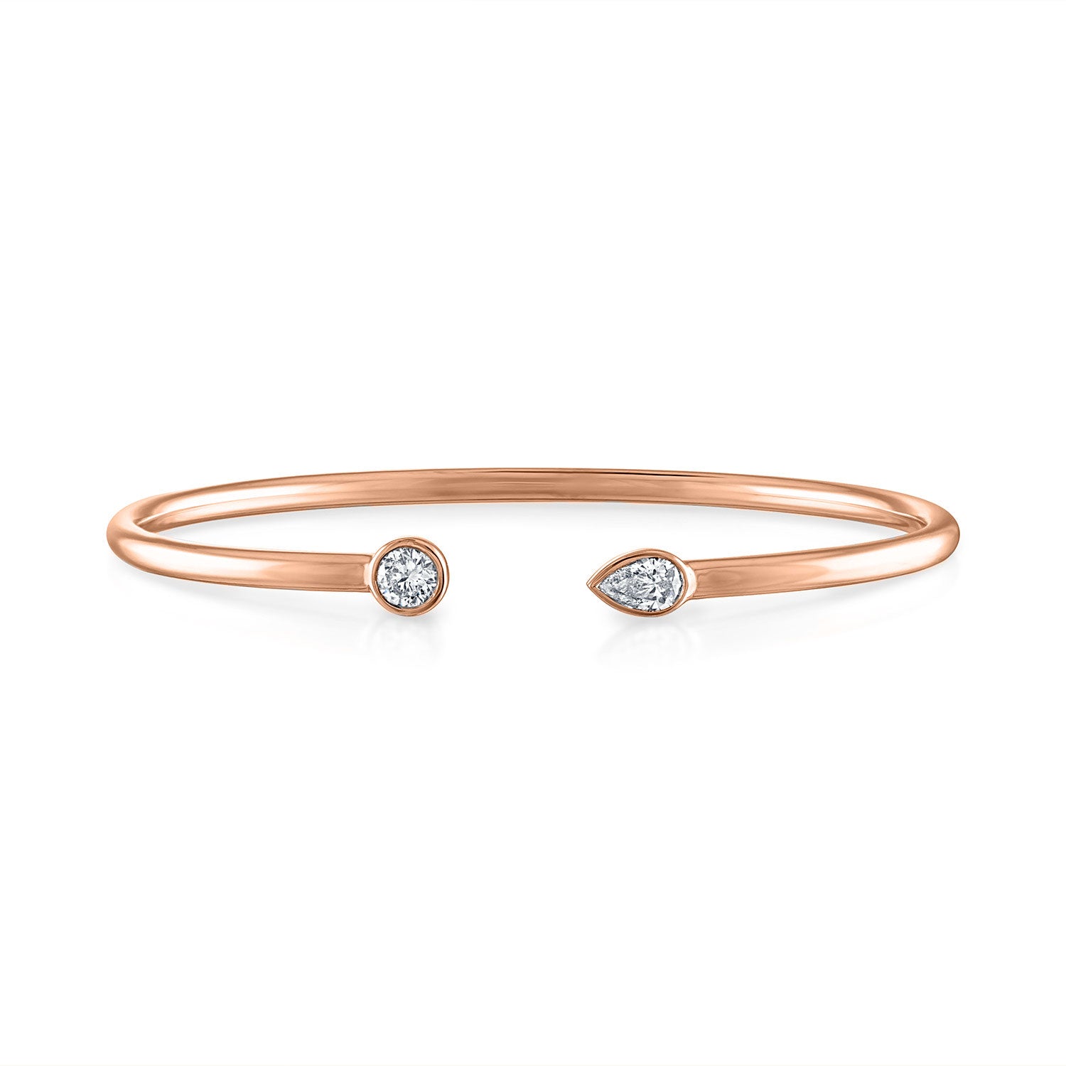 Fancy Bezel Flexible Open Cuff with Bezel Set Round and Pear
