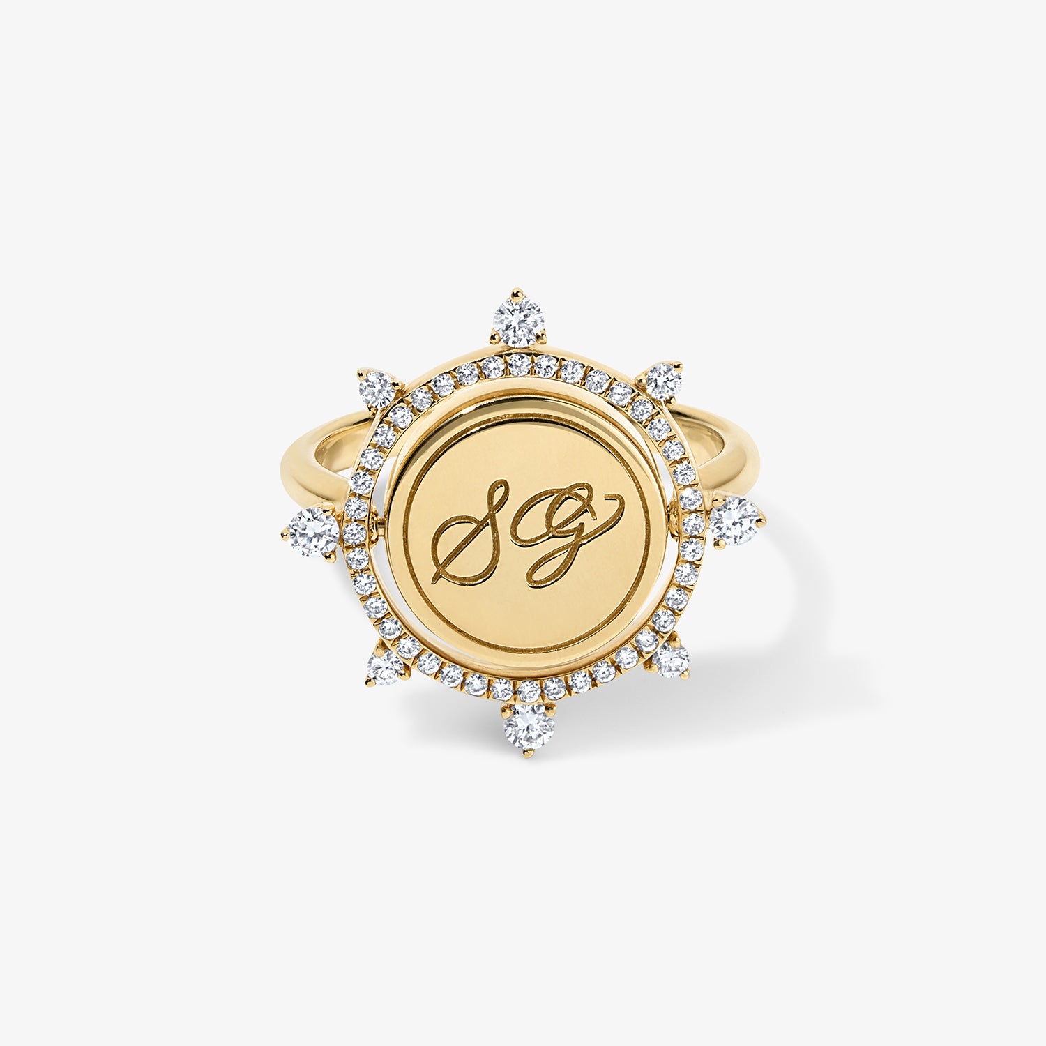 Vault Sale: Kelly Monogram Spinner Ring "SG" size 6.5 14K Yellow Gold 6.5