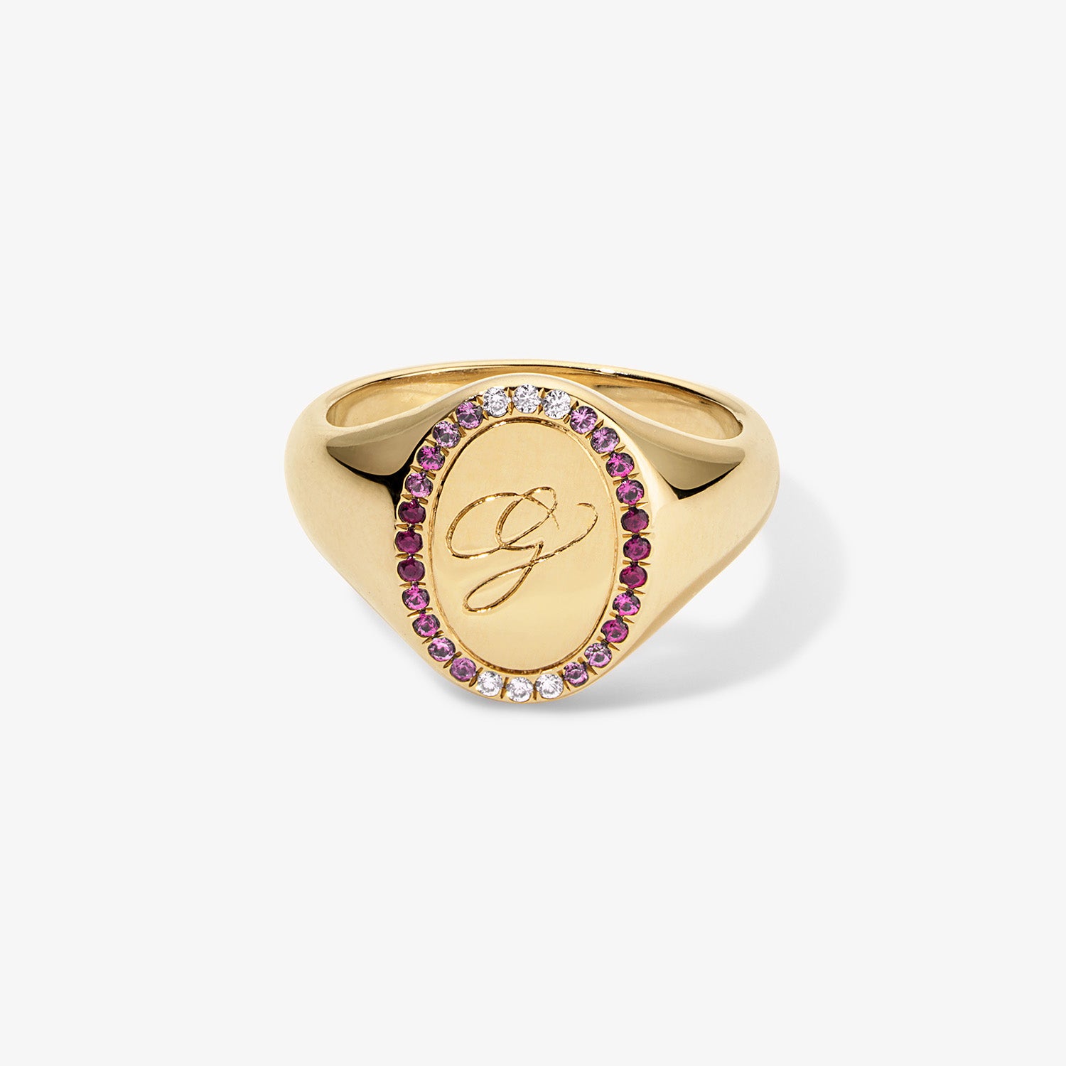Grace Pink Sapphire Signet Ring with Initial