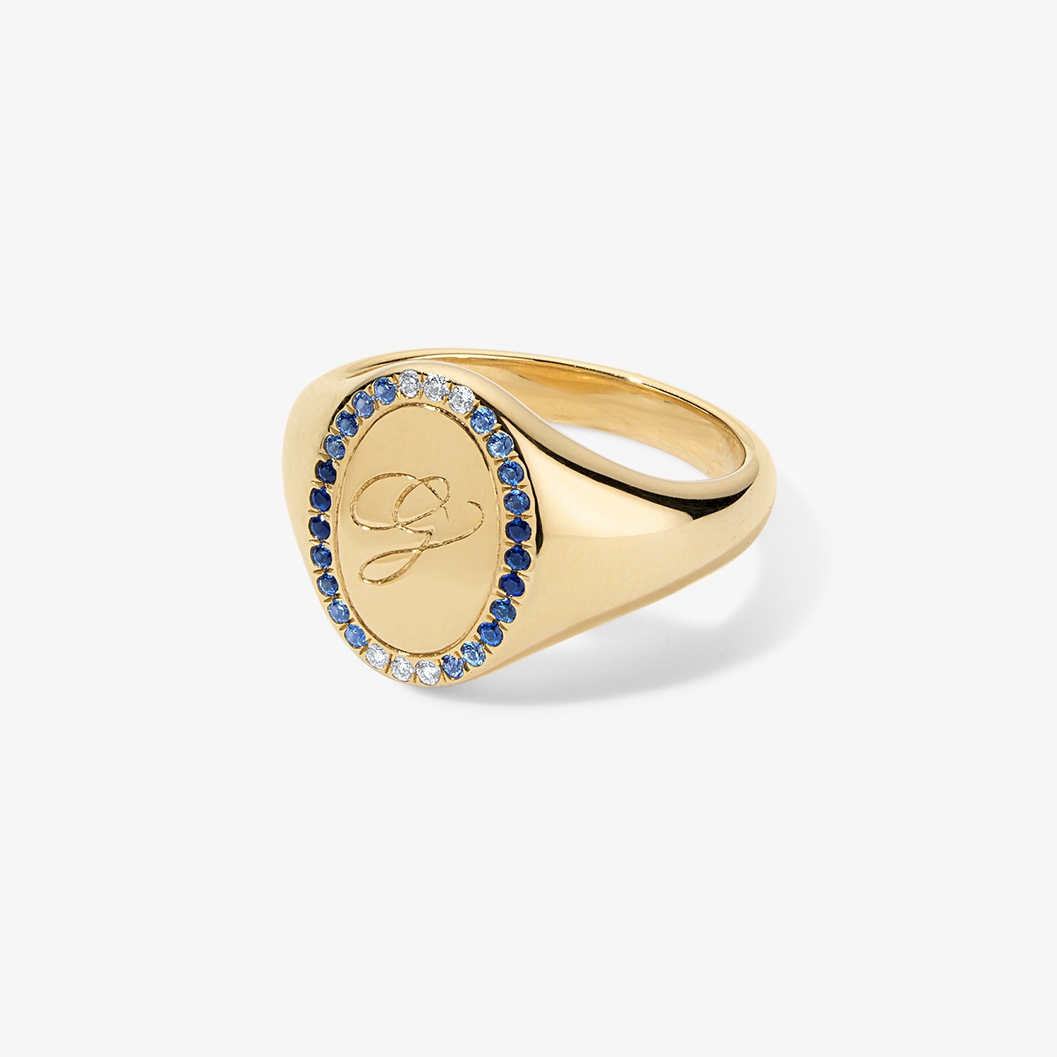 Grace Blue Sapphire Signet Ring with Initial