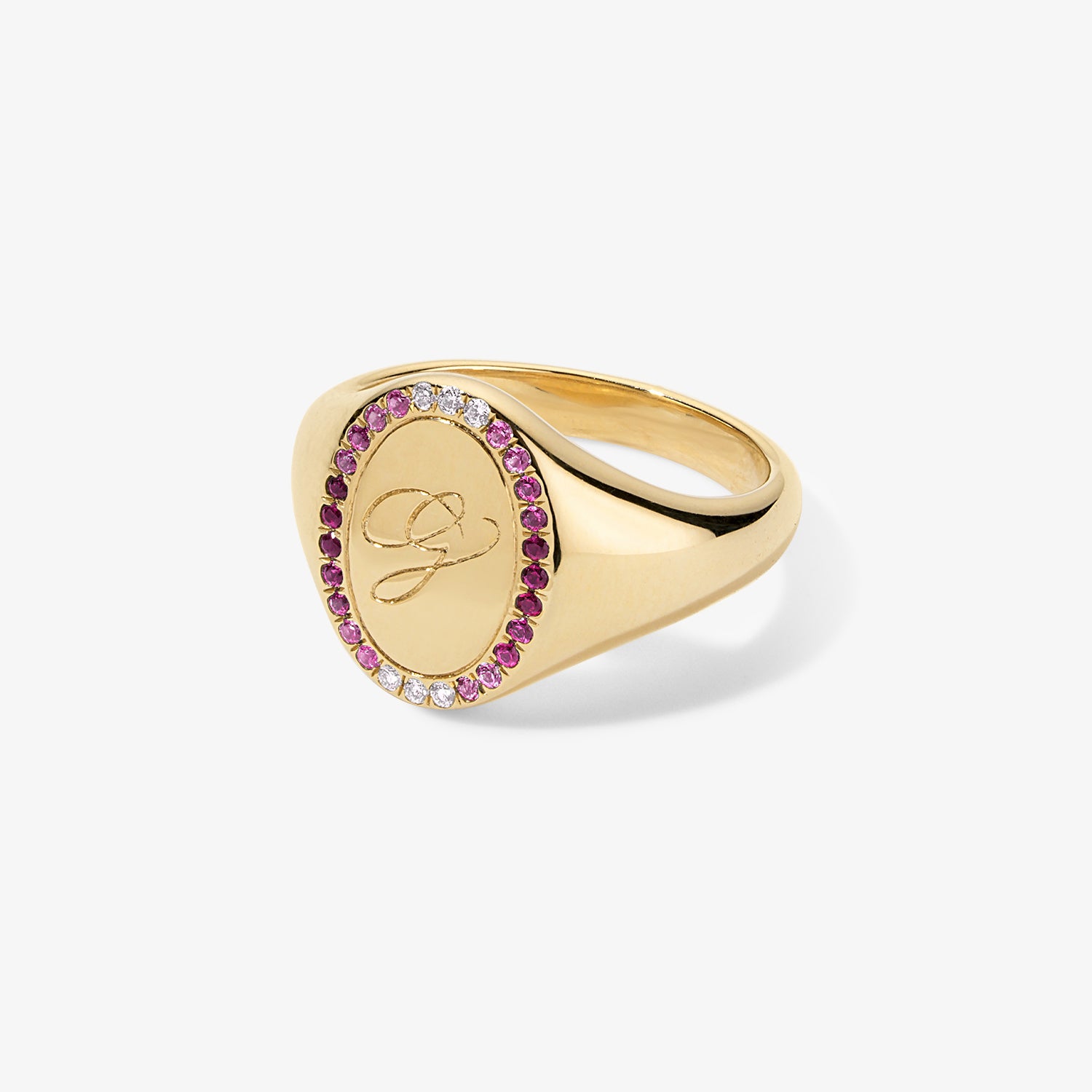 Grace Pink Sapphire Signet Ring with Initial