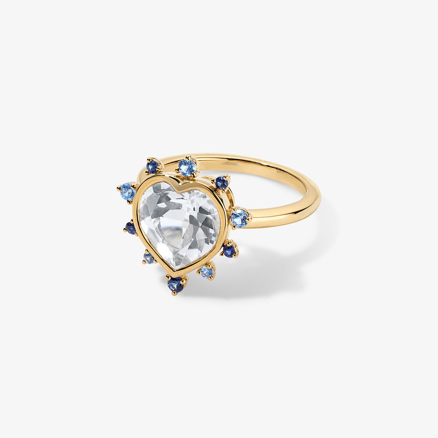 Grace Heart Ring with Blue Sapphire Halo 14K Yellow Gold