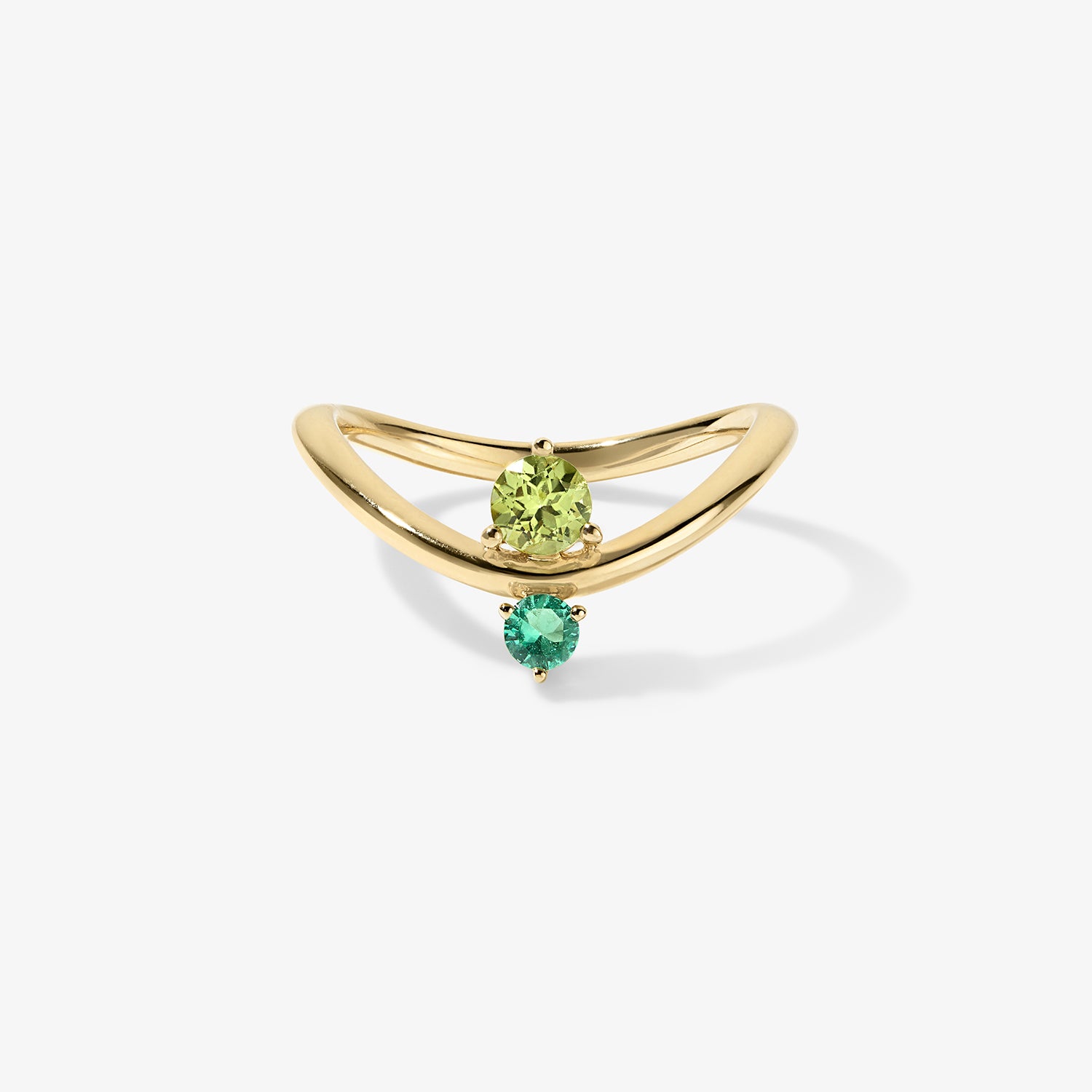Grace Emerald and Peridot Two Stone Stack Ring 14K Yellow Gold