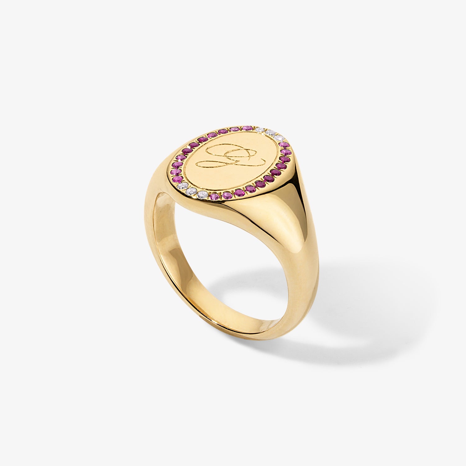 Grace Pink Sapphire Signet Ring with Initial