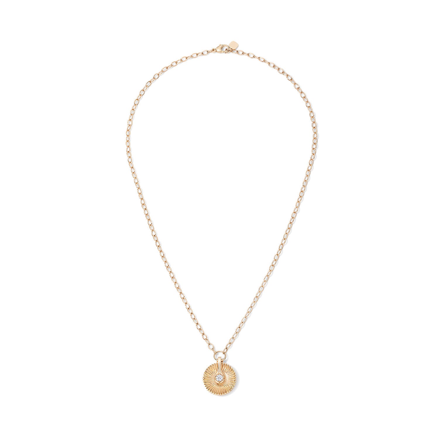 Gold and Diamond Fluted Round Pendant