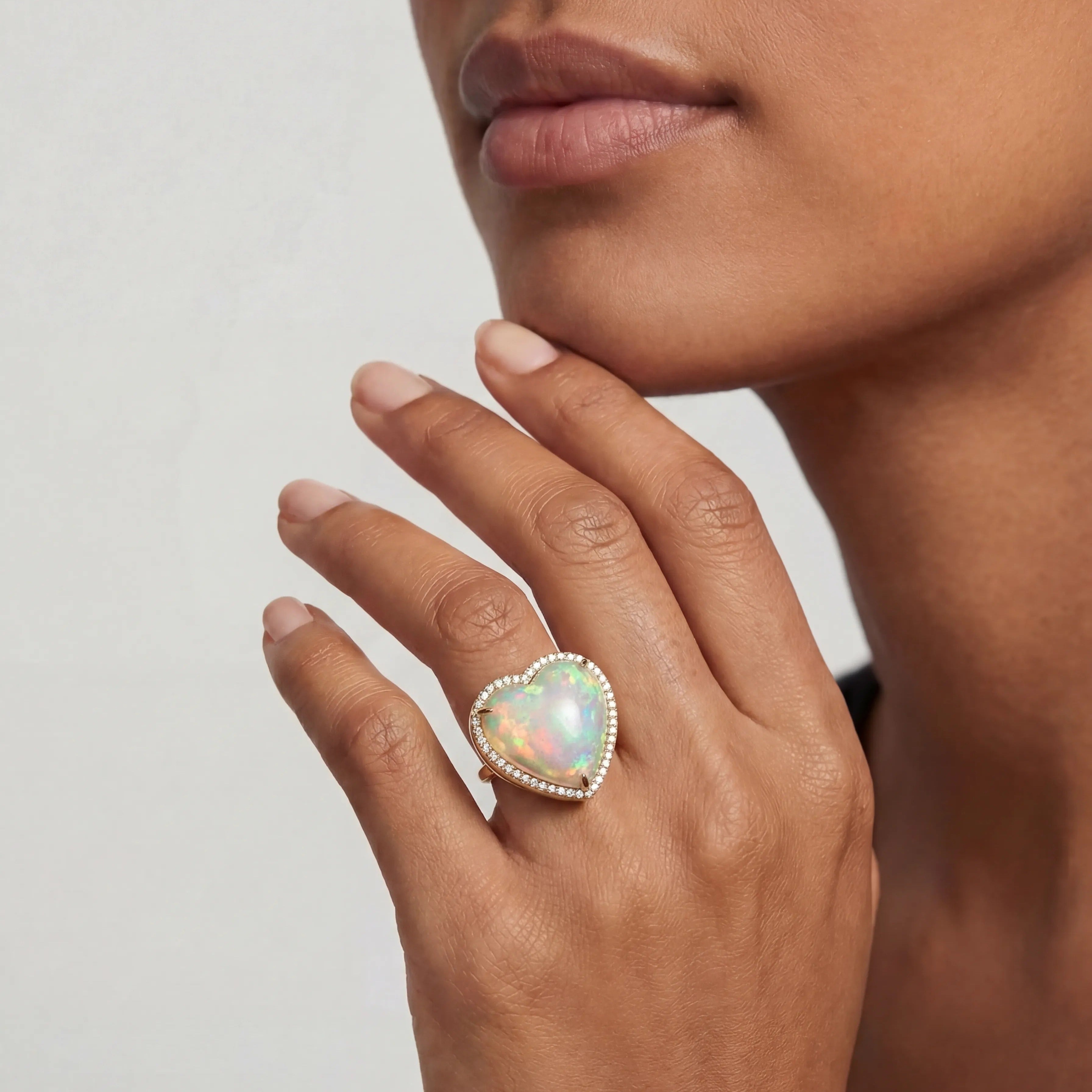 Opal Heart Candy Button Ring