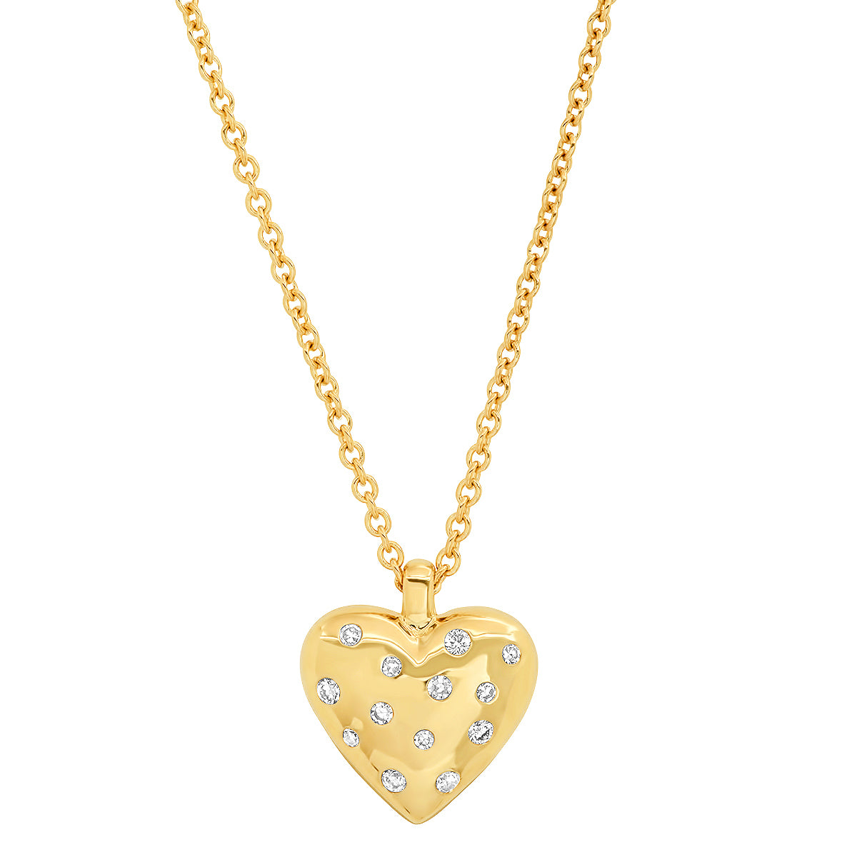 Small Reversible Diamond and Gold Puffy Heart Necklace