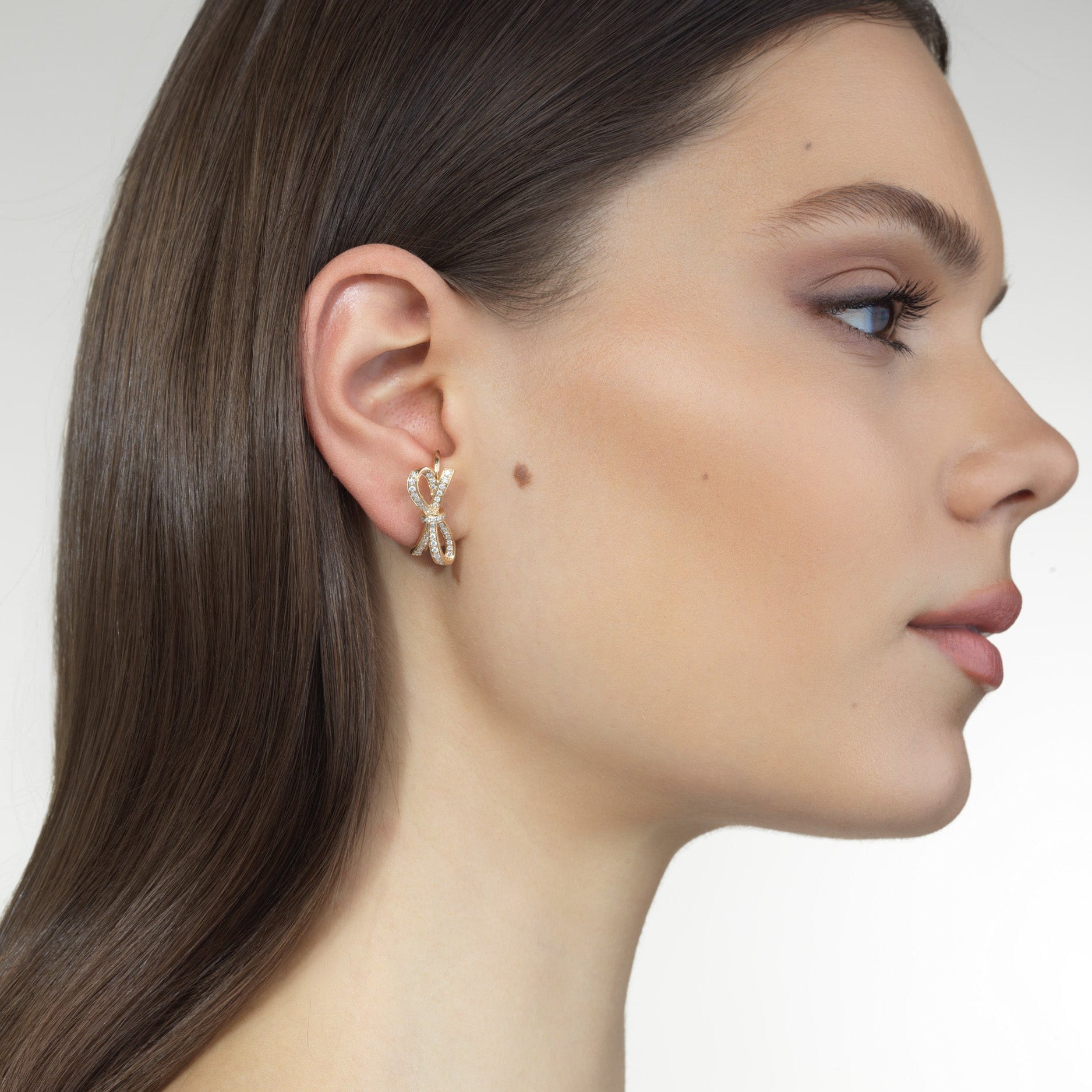 Grace Pave Bow Huggie Studs
