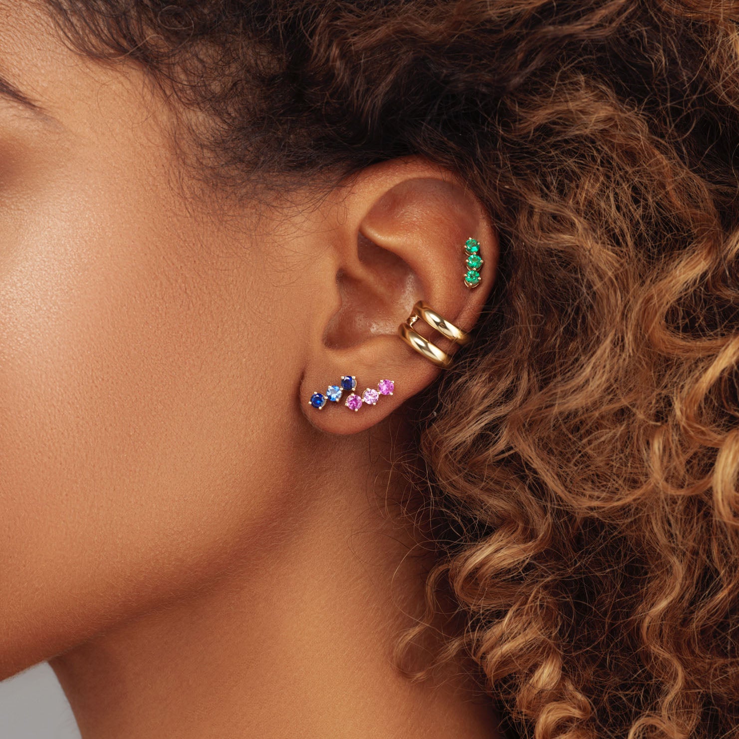 Celeste Emerald Trio Studs