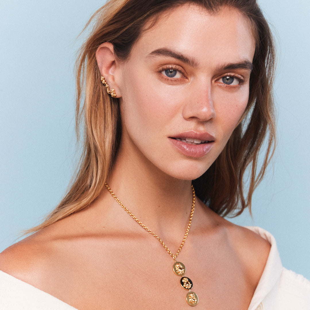 Gold Wise Monkey Medallion Drop Necklace