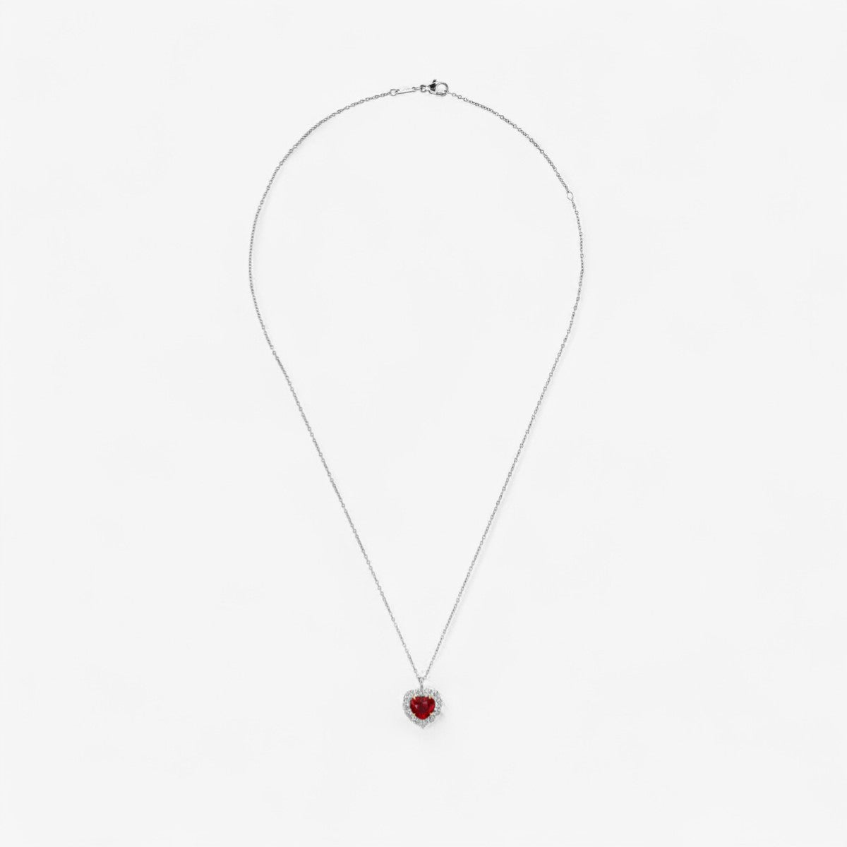Heart Shaped Burmese Ruby with Diamond Halo Pendant