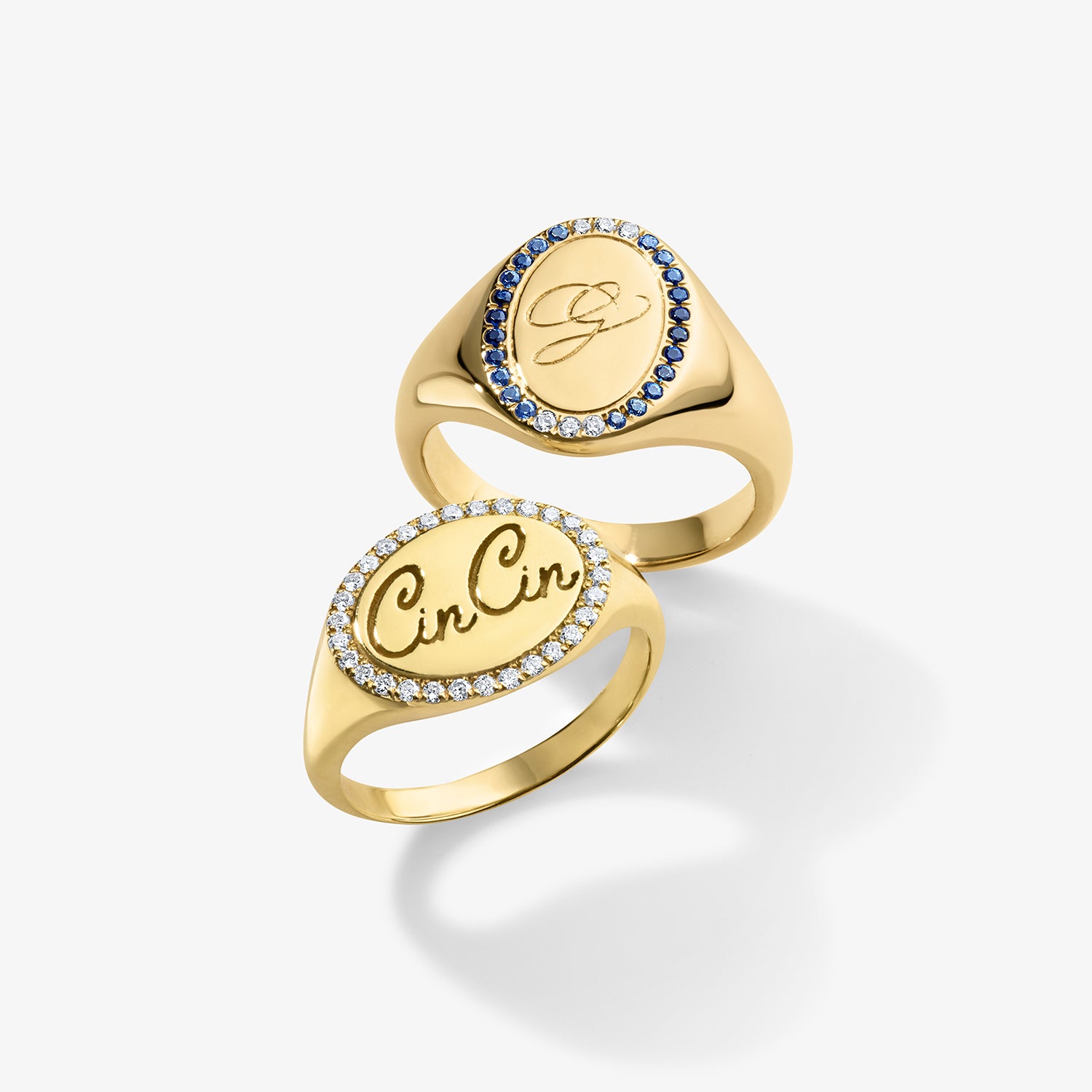 Personalized Signet Ring with Diamond Halo